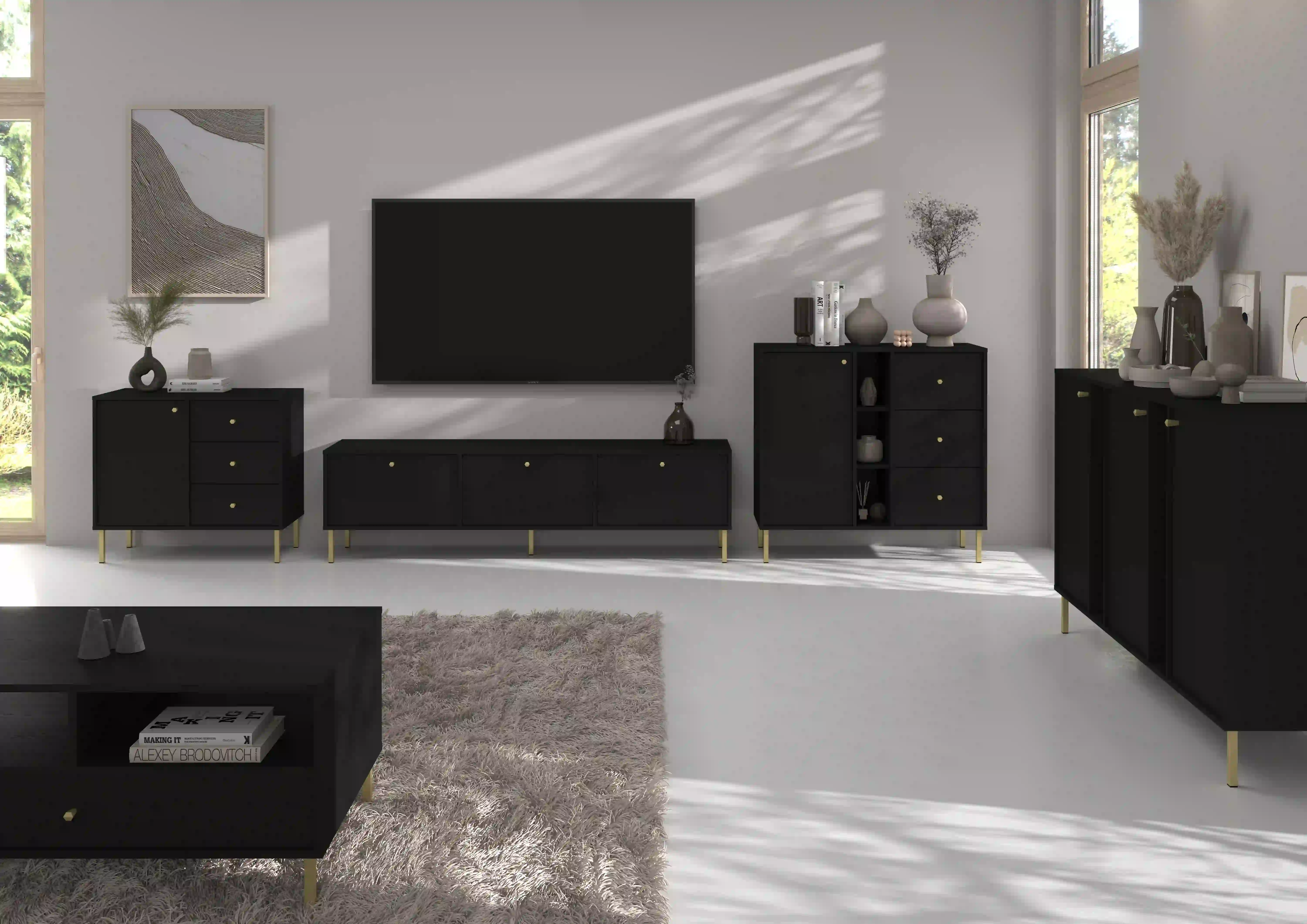 Komoda se zásuvkami a policemi Sakai 2-1F-3S T824 Černá