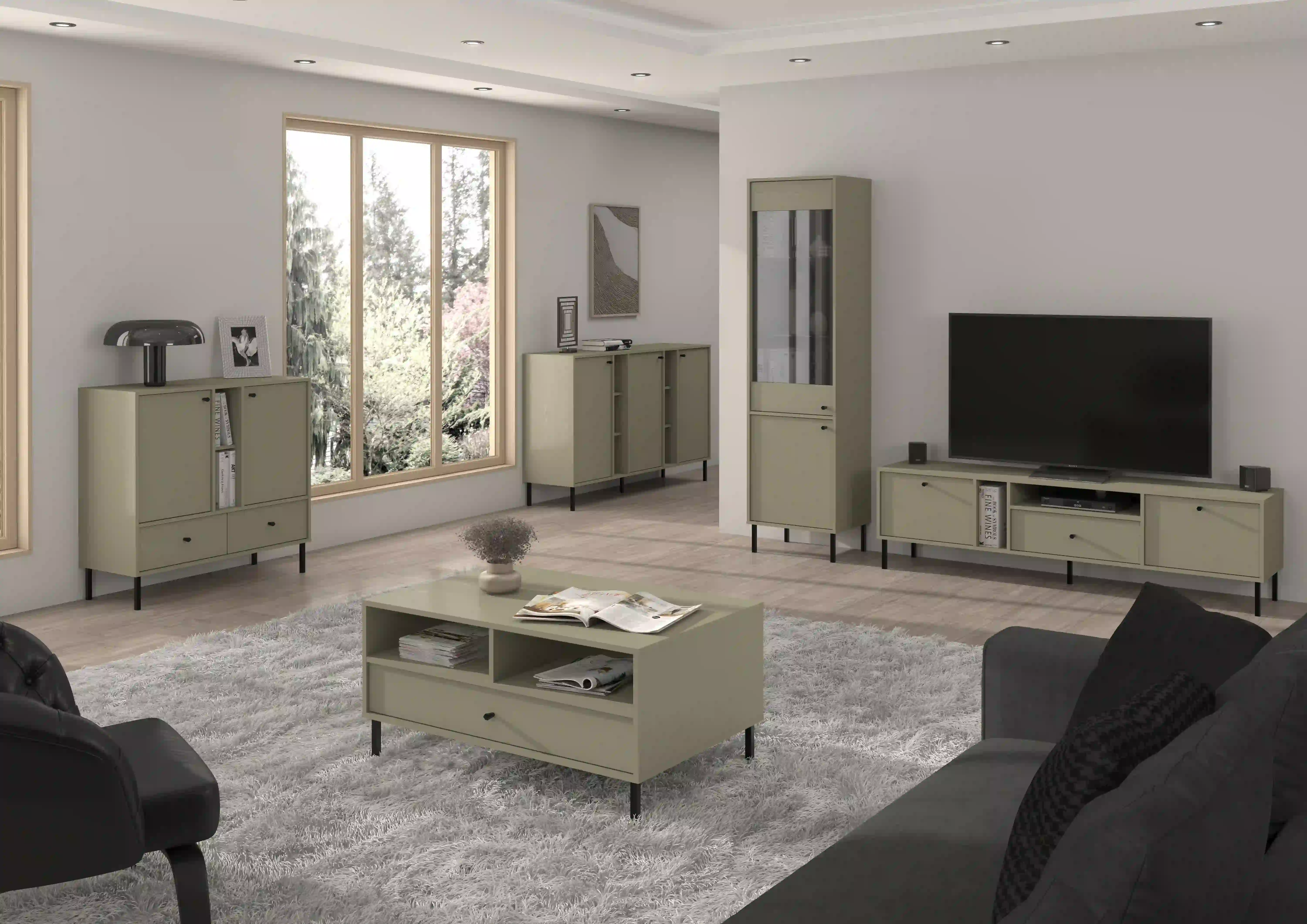 Stolik kawowy z szufladą do salonu Sakai 1S T201 Eukaliptus