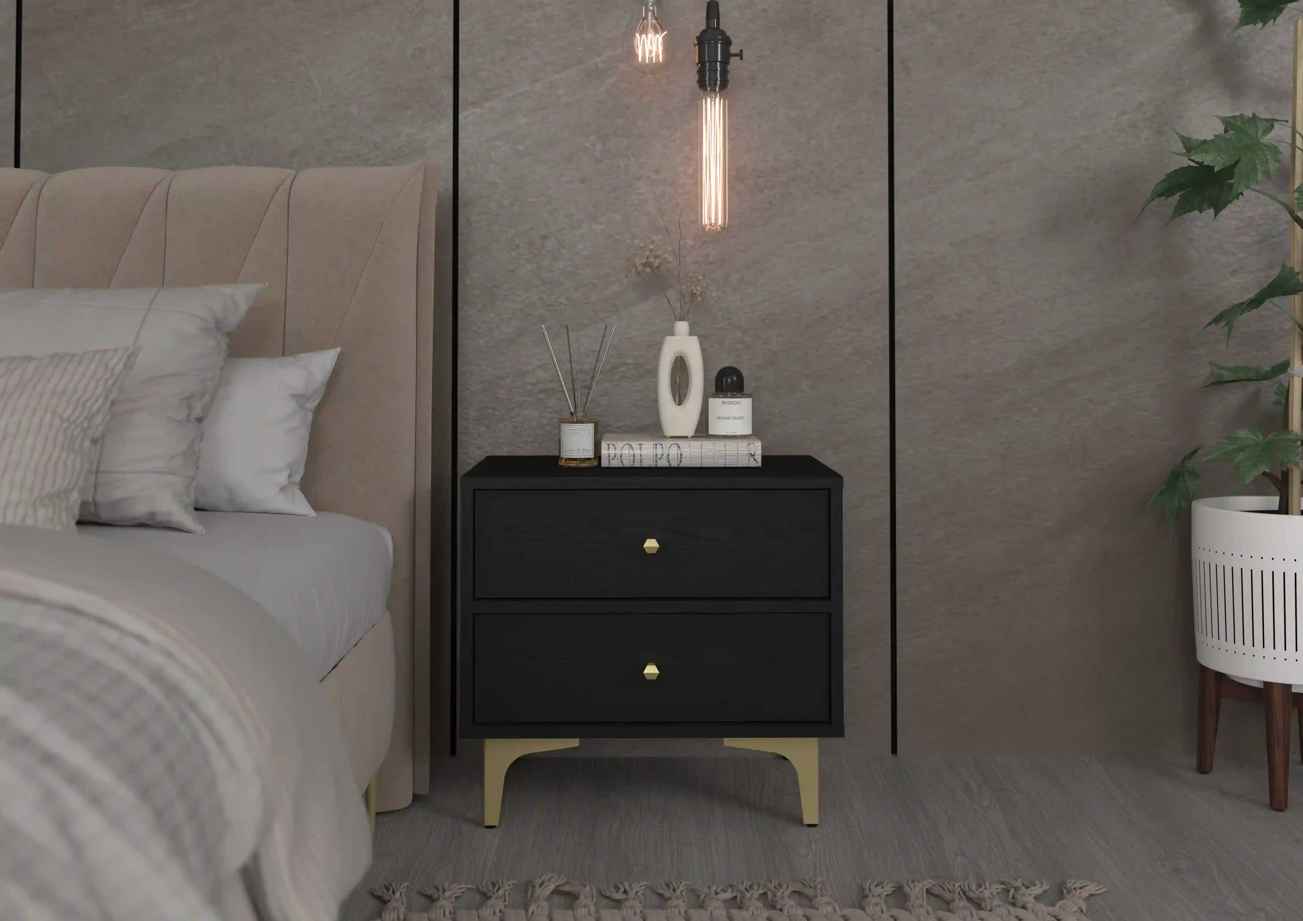 Noční stolek se zásuvkami Sakai 1-2S T801 Černá