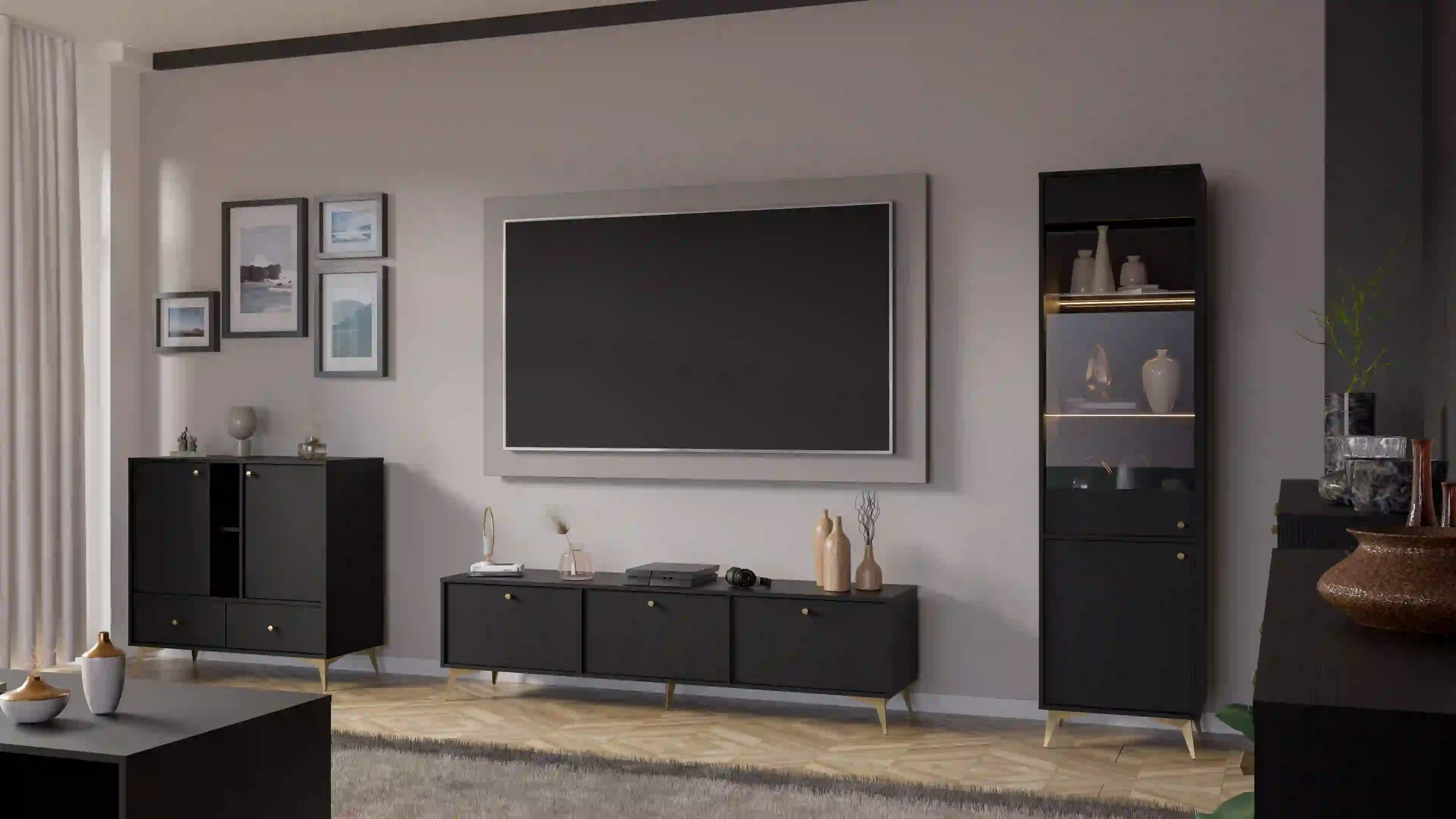 TV skříňka do obývacího pokoje Sakai 2K T302 Černá