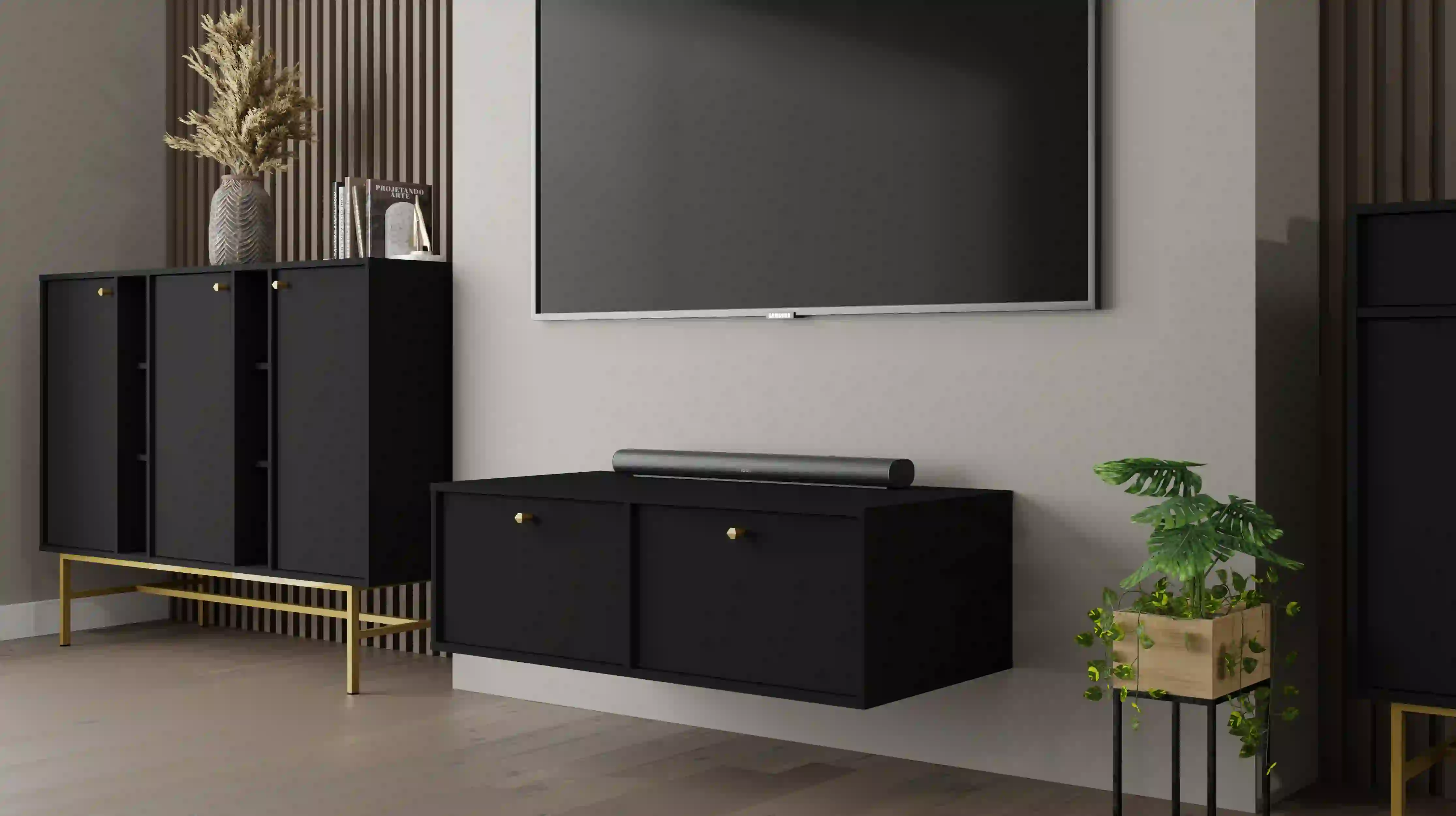 Závěsná TV komoda Sakai 2K T302 Černá