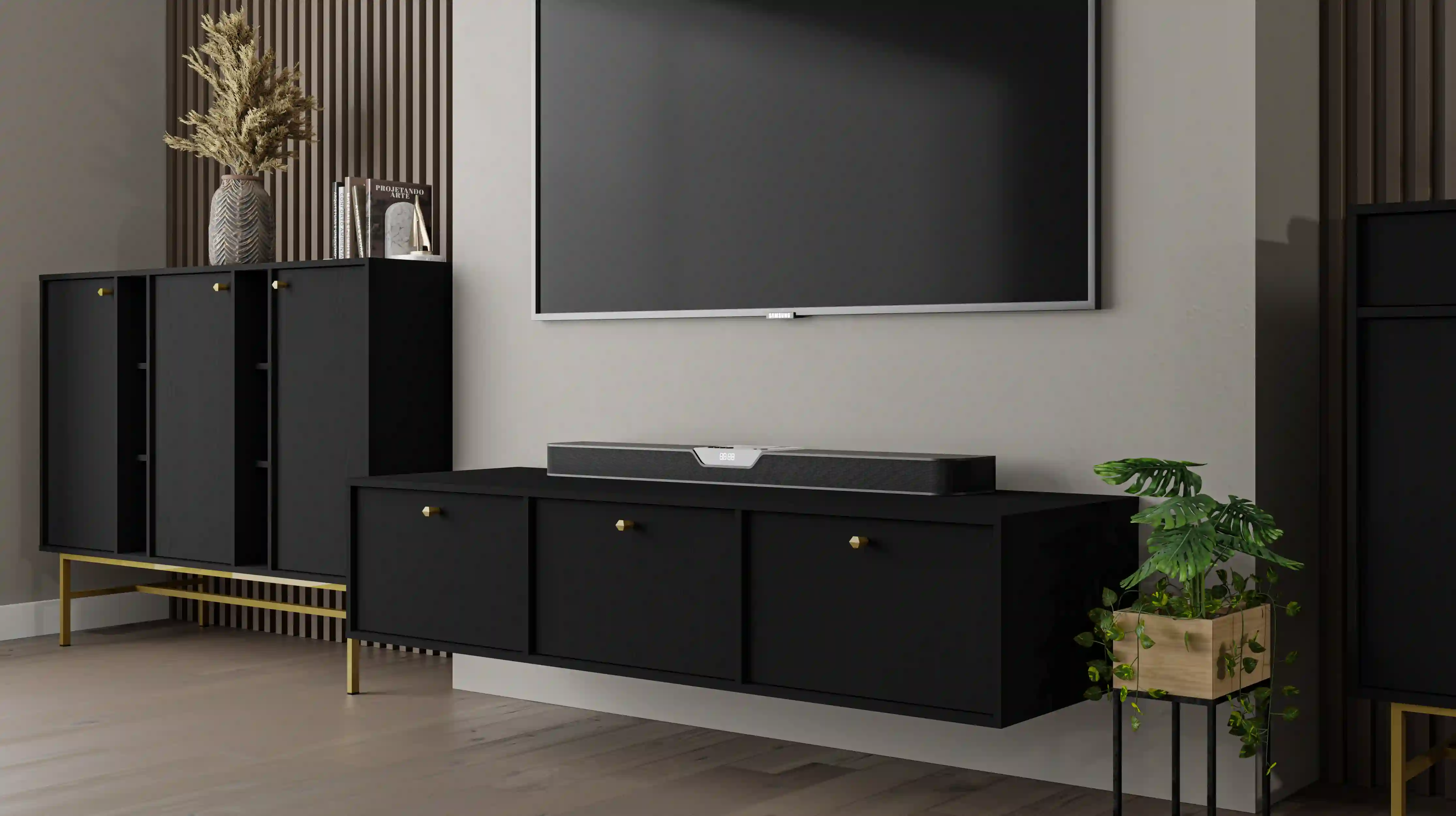 Závěsná TV komoda Sakai 3K T303 Černá