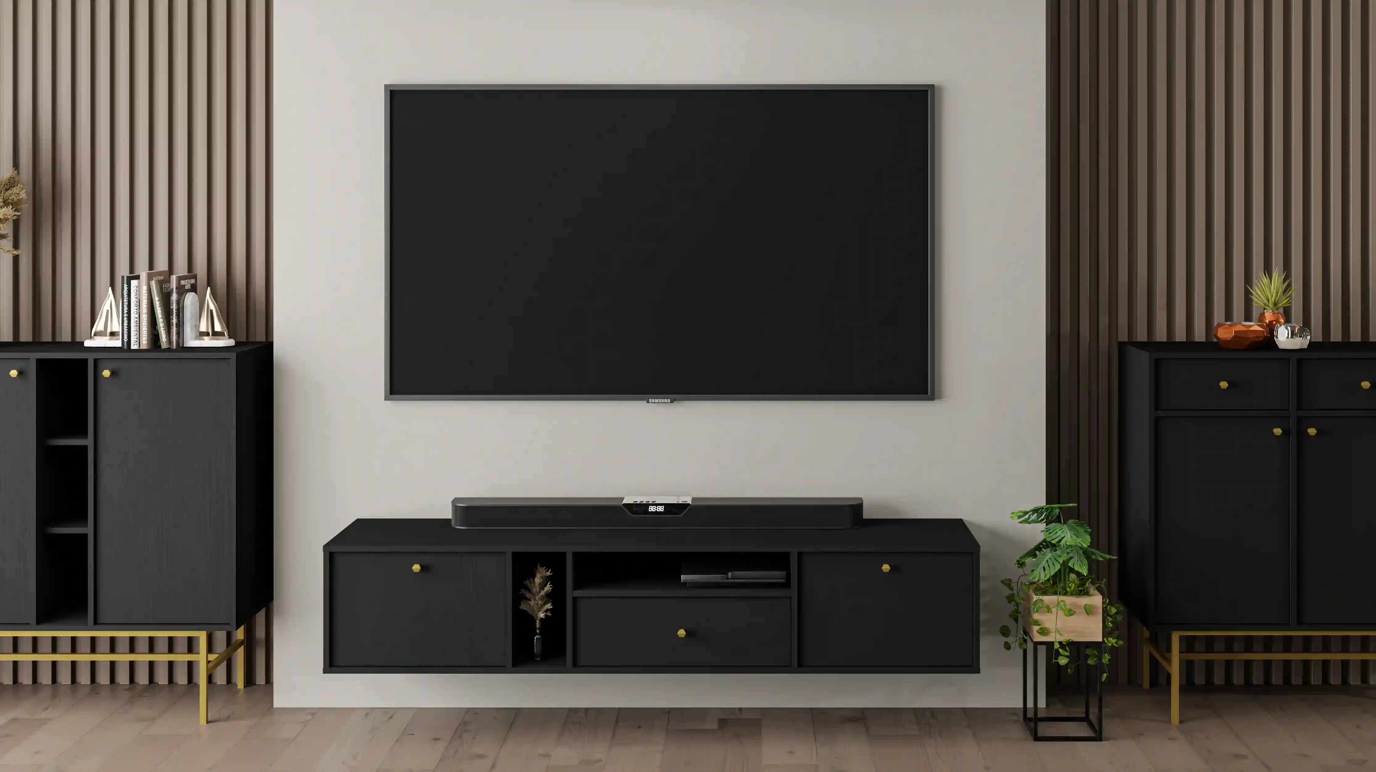 Závěsná TV komoda Sakai 2K 1S T313 Černá