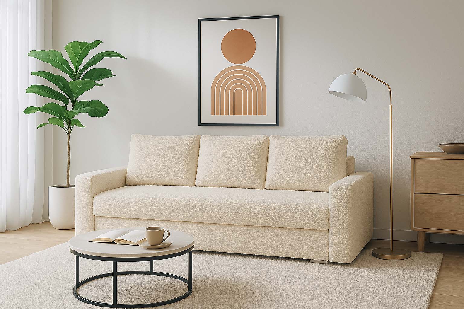 Rozkládací pohovka s funkcí spaní SILVER 3 boucle krémová