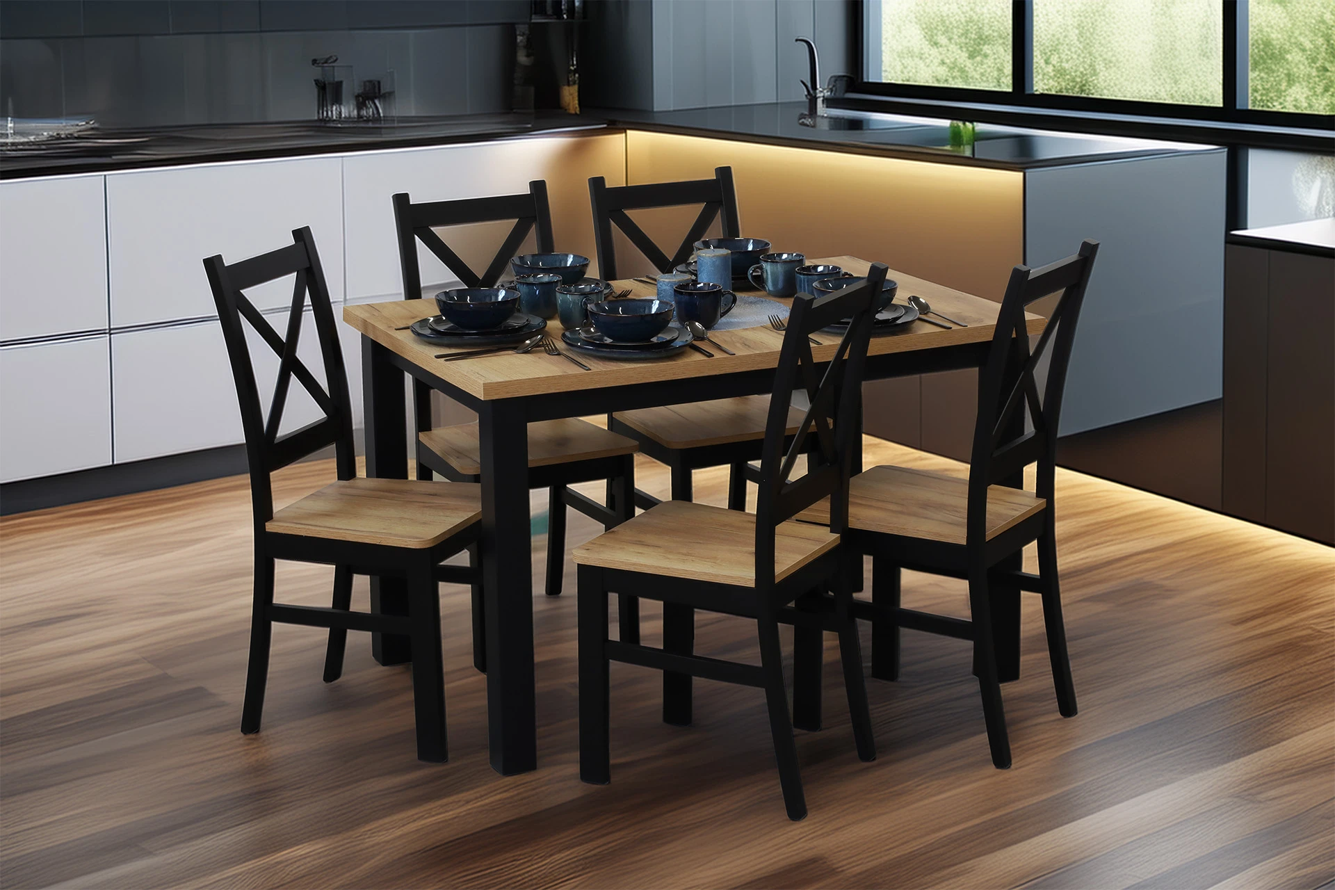 Rozkládací kuchyňský a jídelní stůl LAP 150x80 černá/dub craft