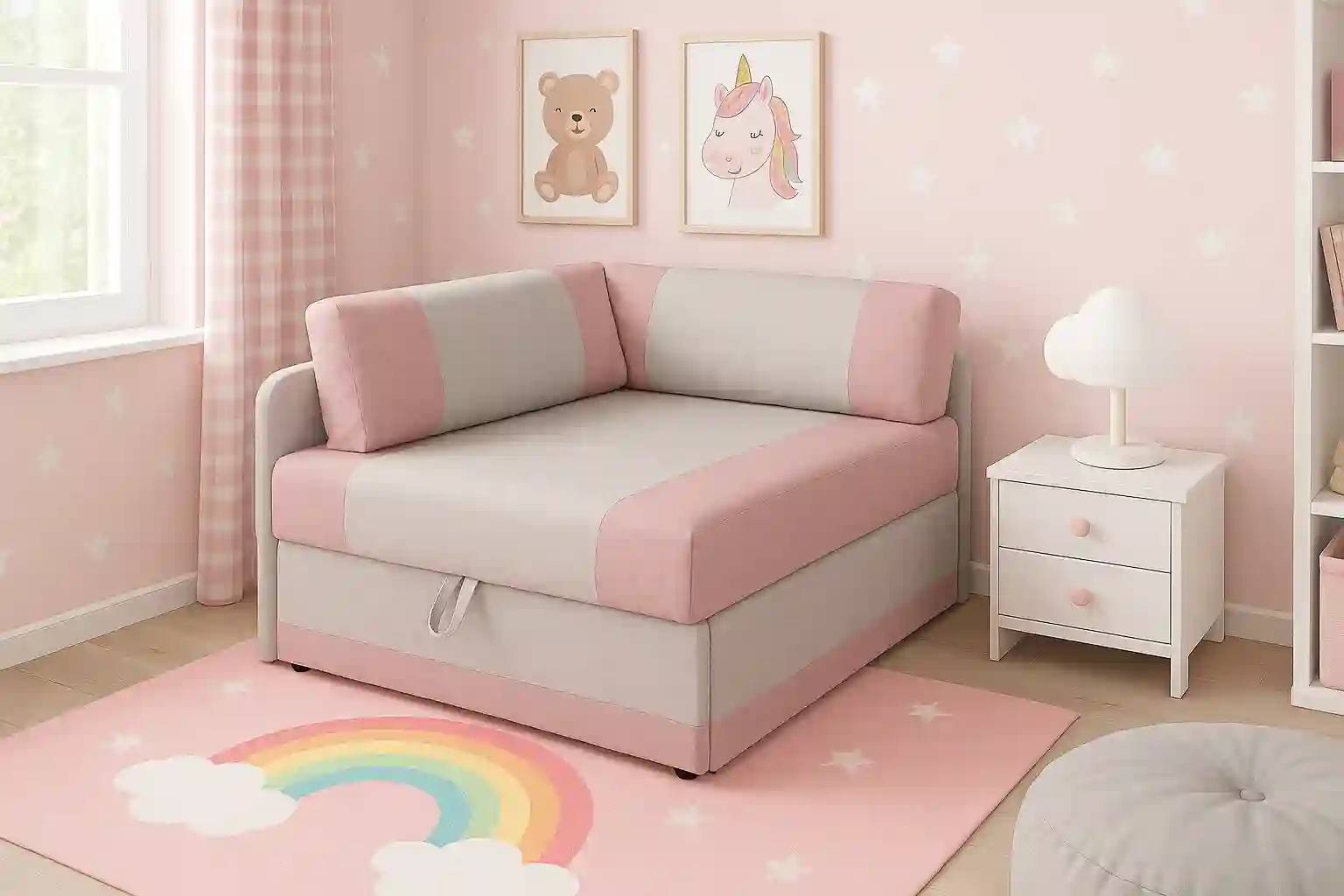 Rozkládací rohová pohovka s funkcí spaní pro jednu osobu Vaxer Růžovo/Šedá