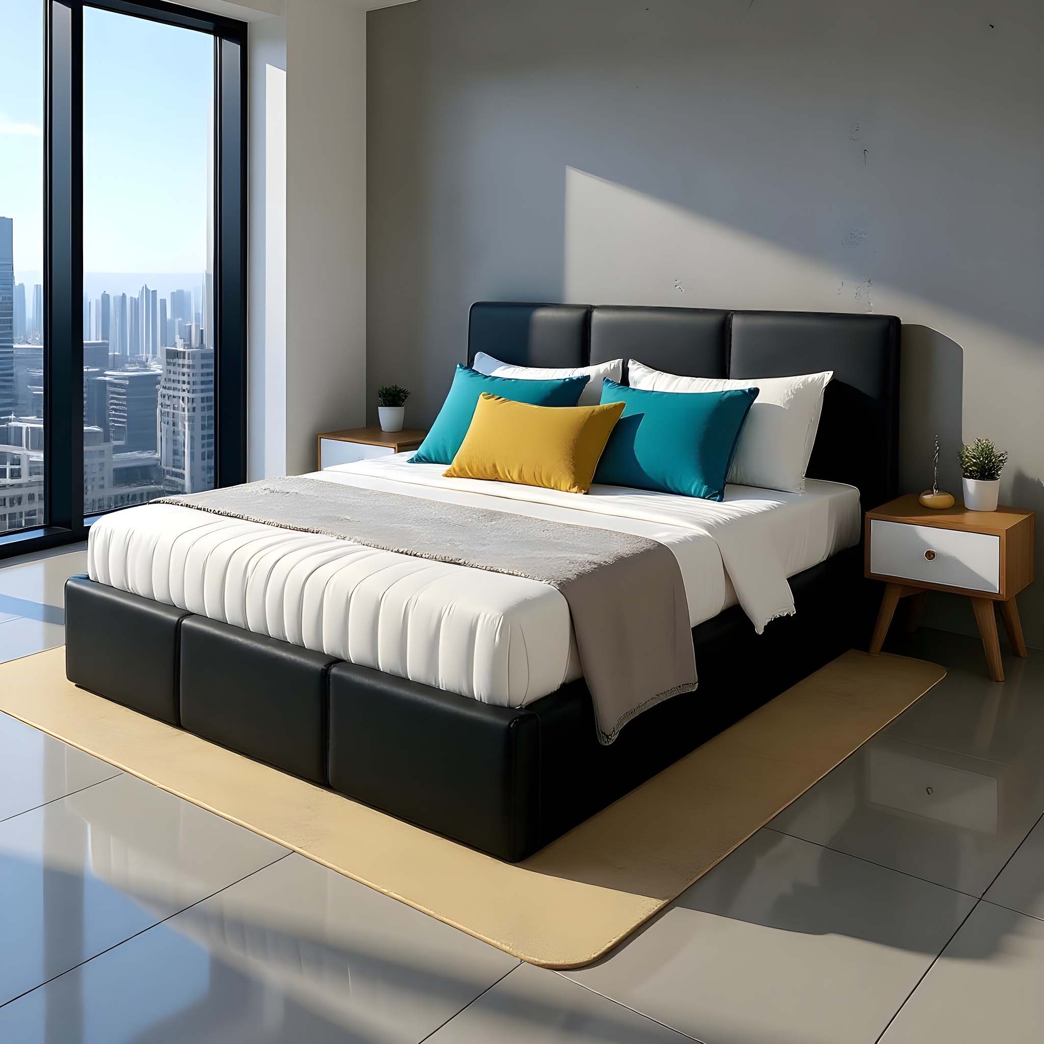 Manželská postel VELORA čalouněná s úložným prostorem 120x200 černá ekokůže