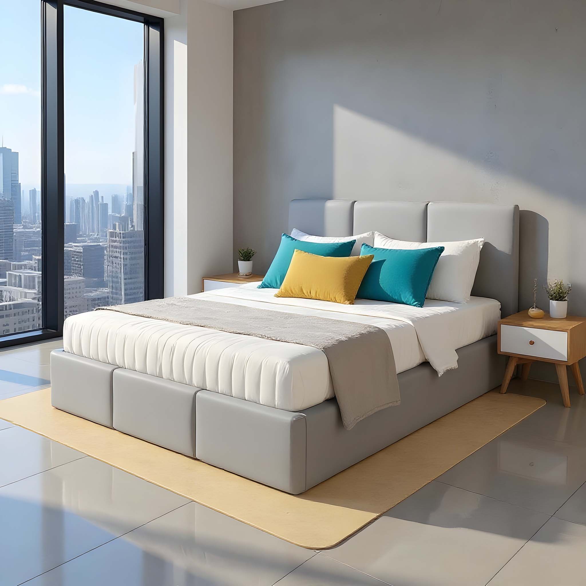 Manželská postel VELORA čalouněná s úložným prostorem 140x200 šedá ekokůže