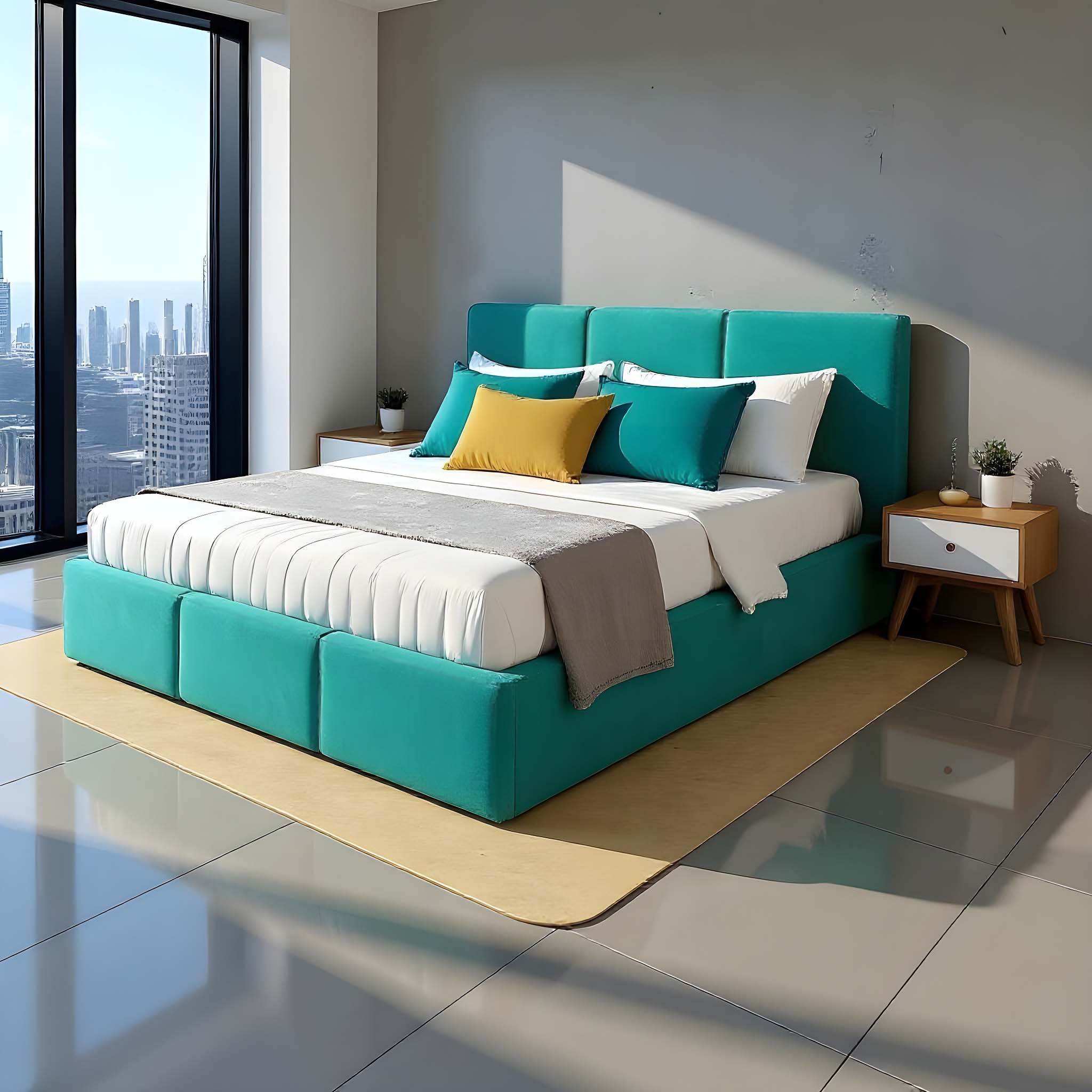 Manželská postel VELORA čalouněná s úložným prostorem 160x200 tyrkys Cosmic