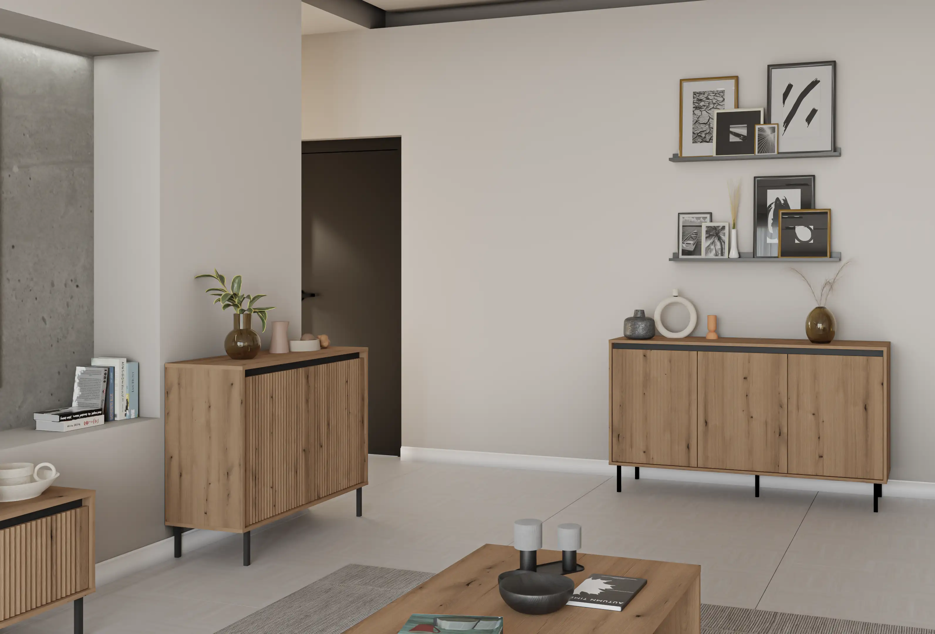 Komoda s drážkovaným čelem Yukashi 3F T813 dub evoke