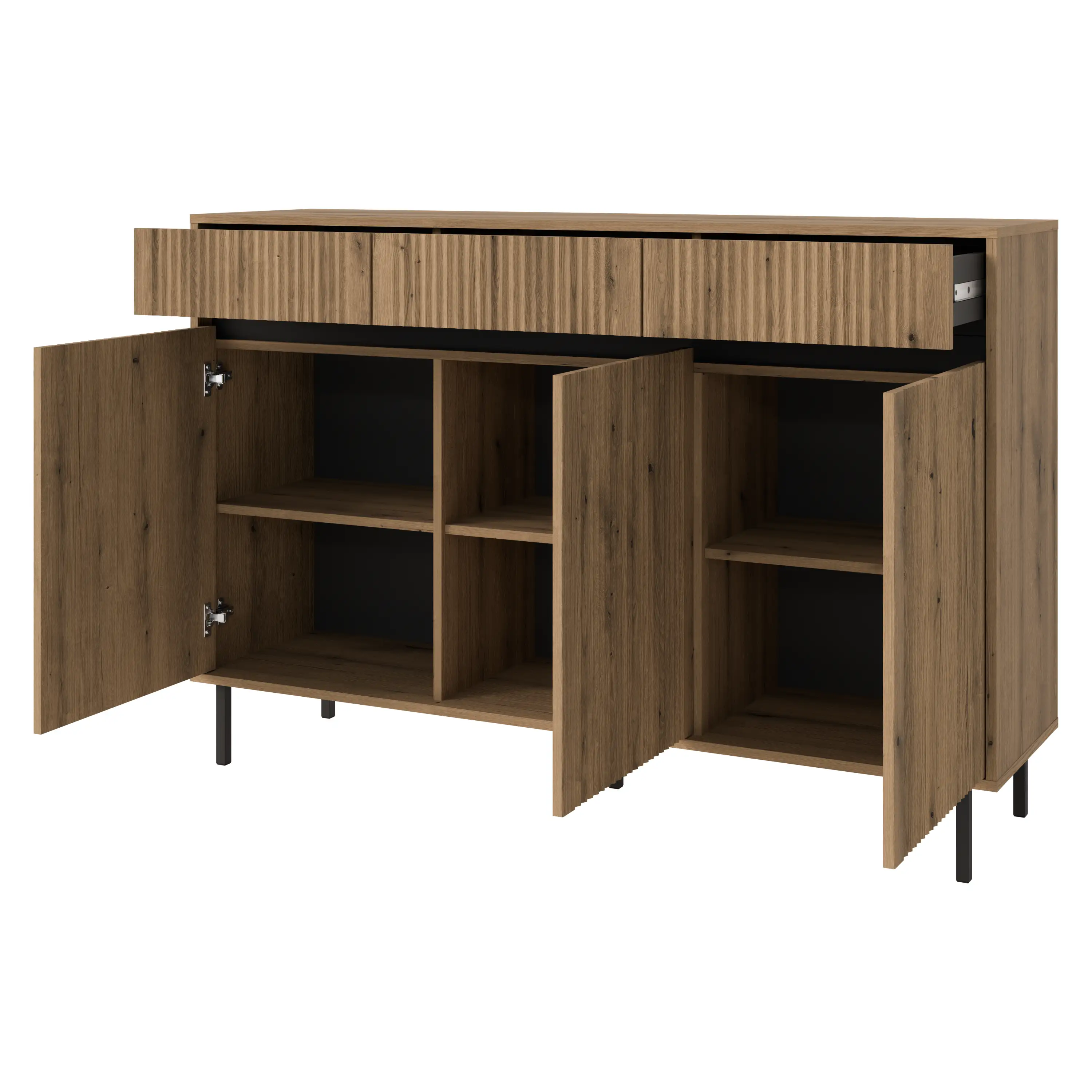 Komoda s drážkovanými čely Yukashi 3F3S T833 dub evoke