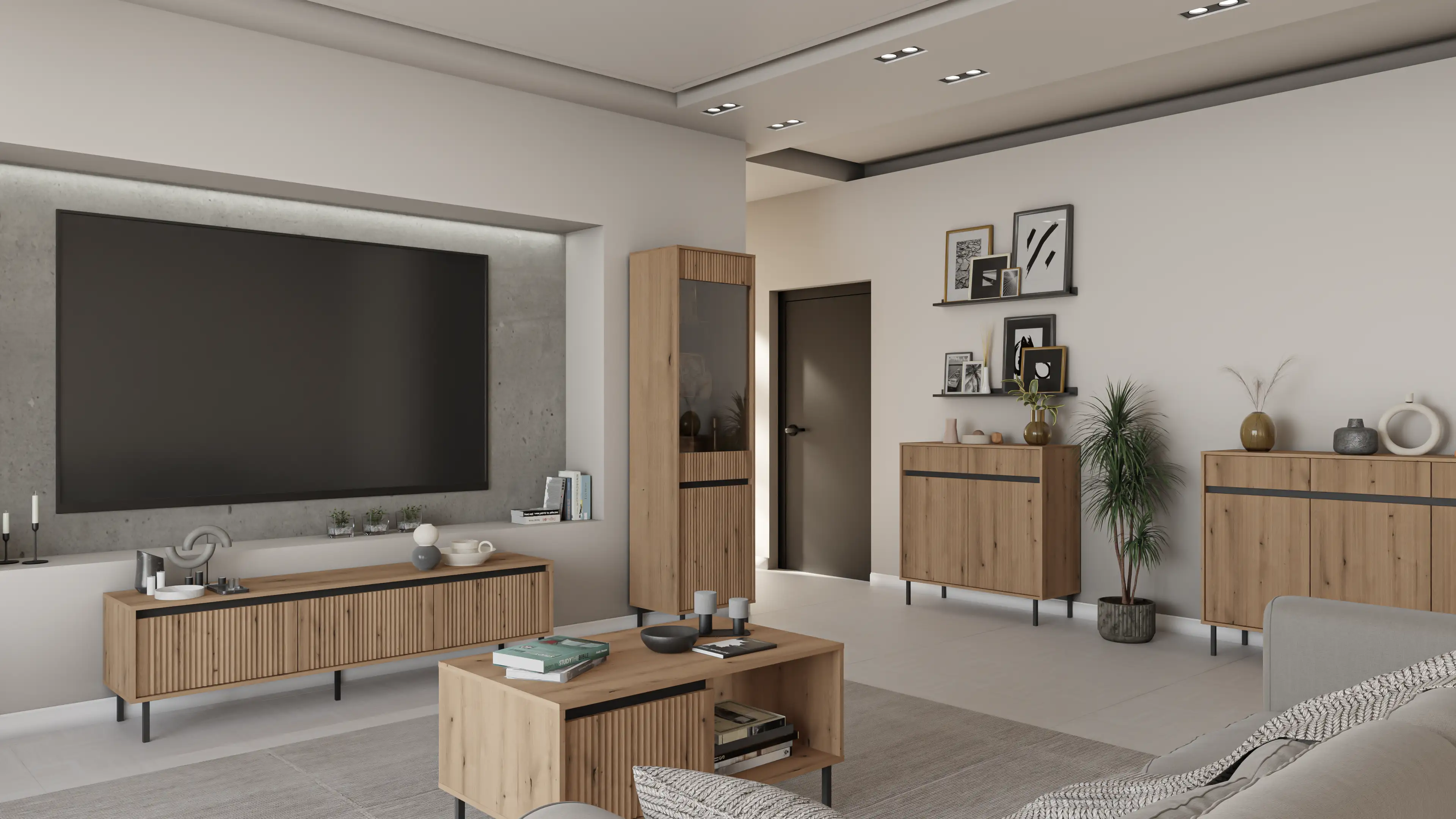 Konferenční stolek s drážkovaným čelem Yukashi 2S T201 dub evoke