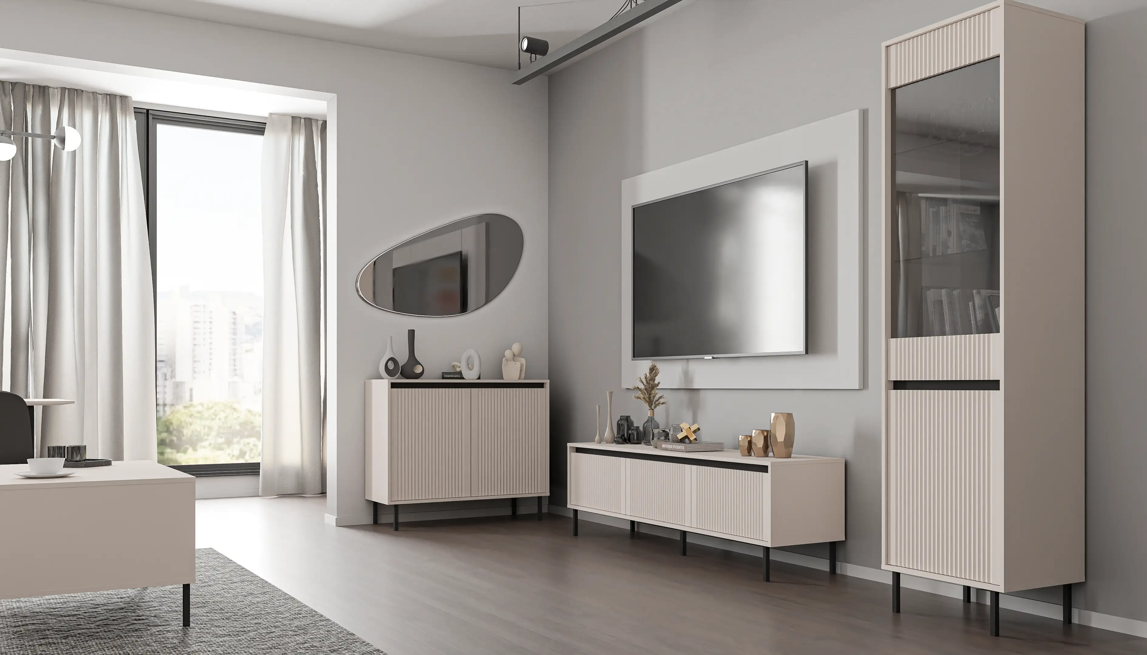 Noční stolek s drážkovaným čelem Yukashi 1S T801 béžový