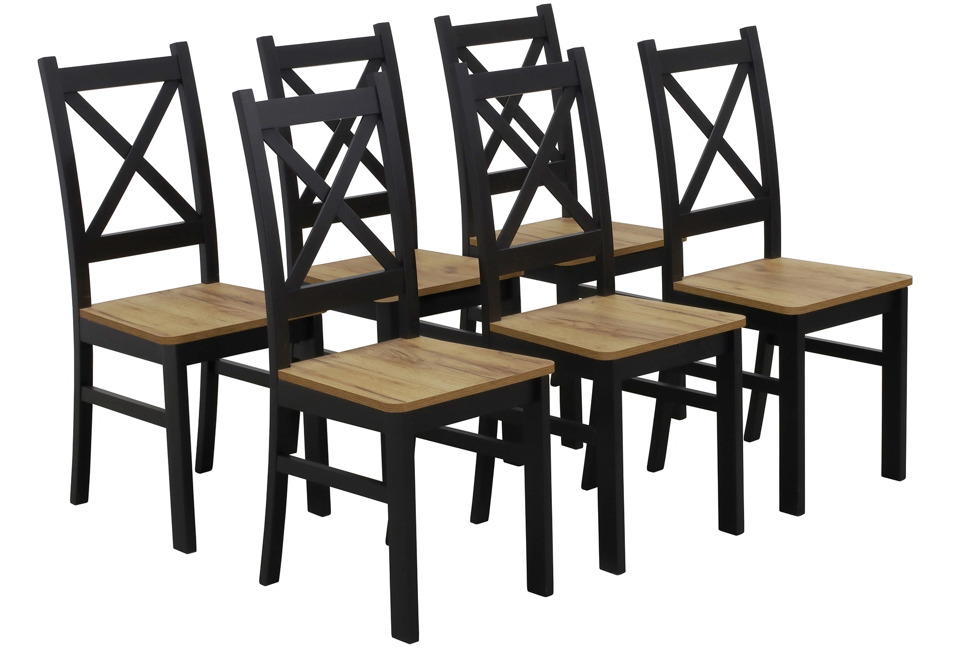 Sada 6x dřevěných židlí s křížovou konstrukcí černá/dub craft