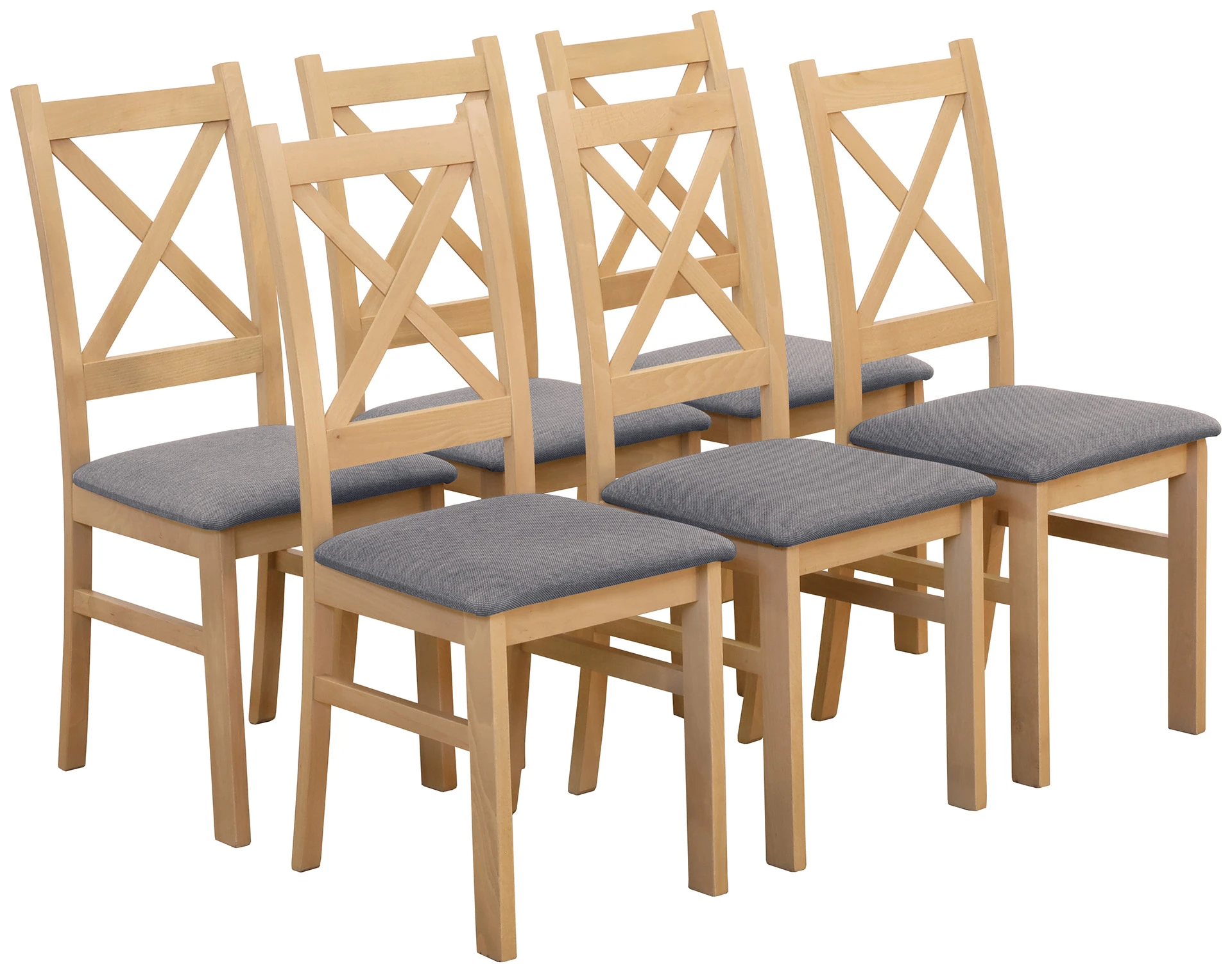 Sada 6x čalouněných židlí s křížovou opěrkou do jídelny dub artisan/šedá