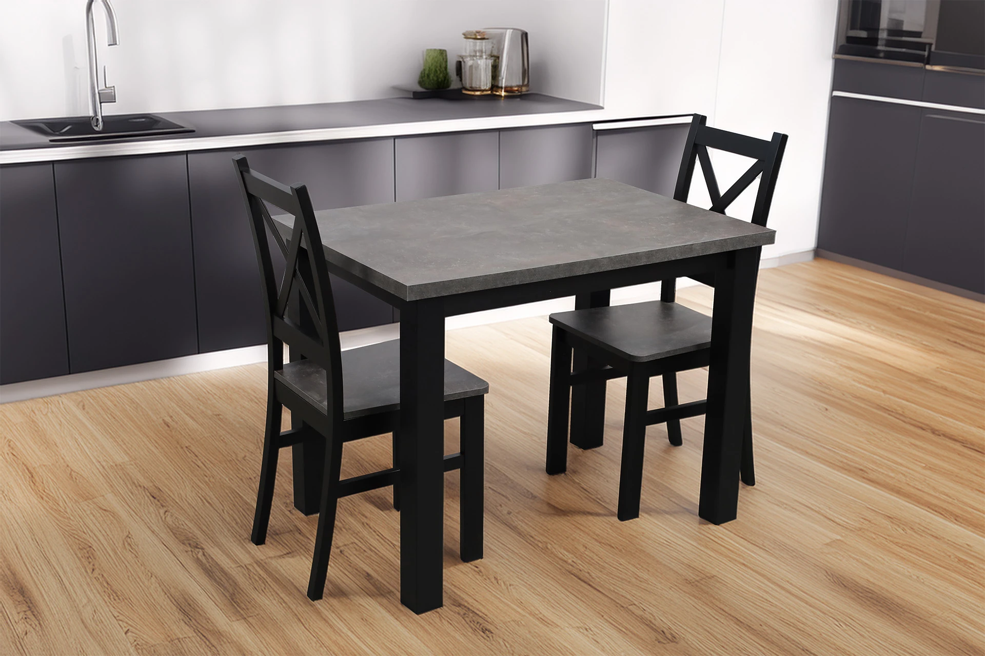 Jídelní set 100x70 se 2 židlemi M001-2 černá/beton