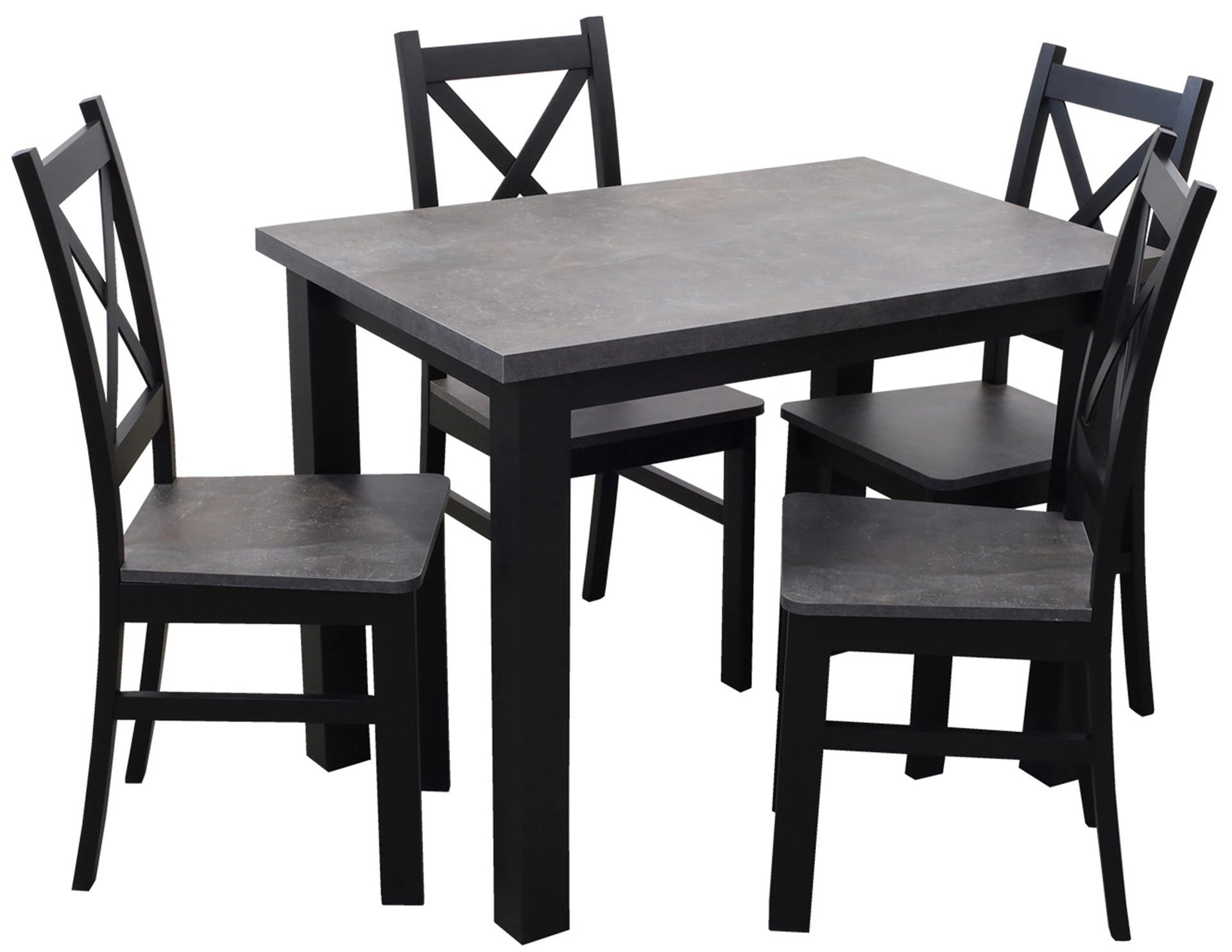 Jídelní set 120x80 se 4 židlemi M002-4 černá/beton