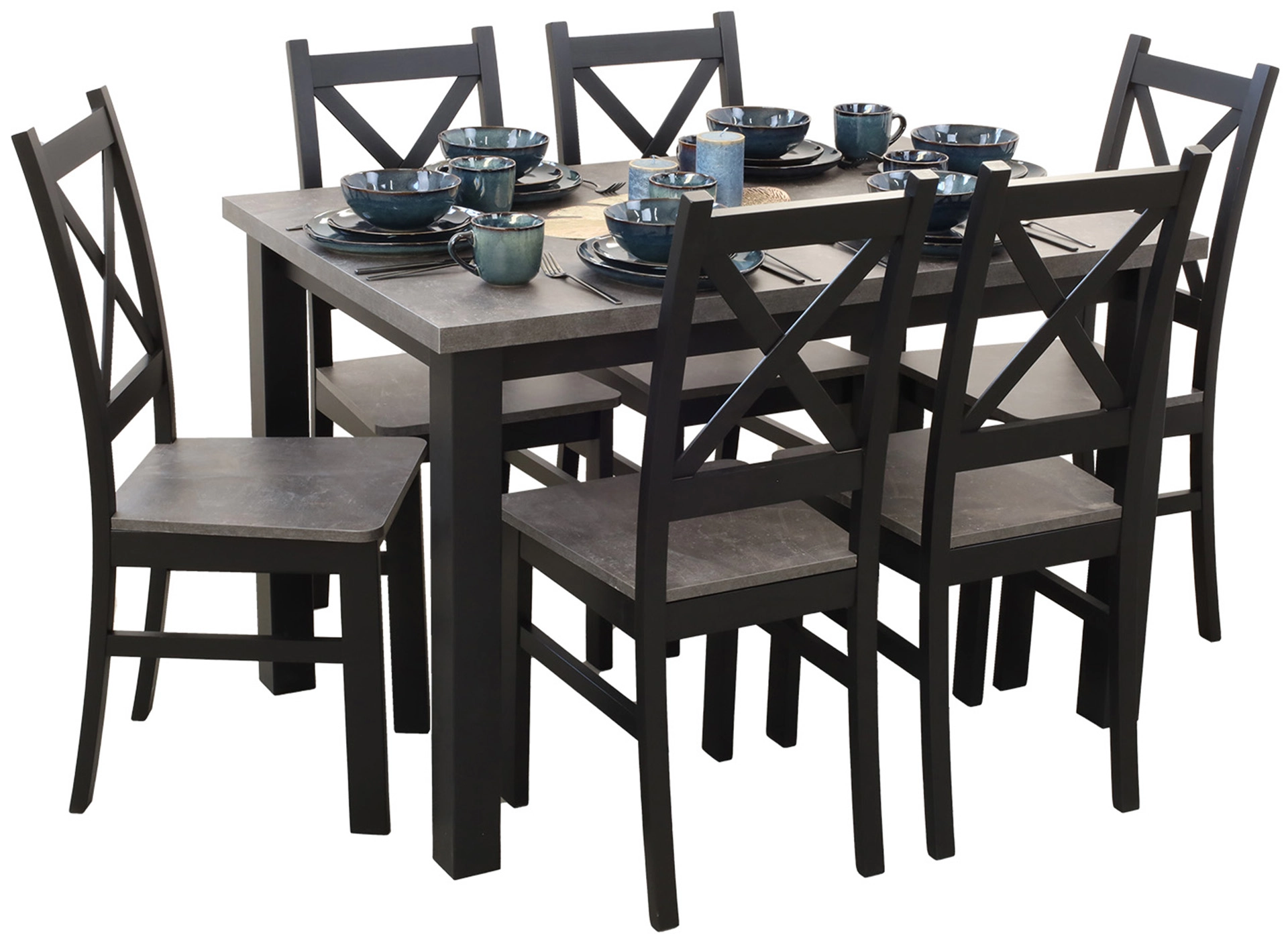 Jídelní set 120x80 se 6 židlemi M002-6 černá/beton