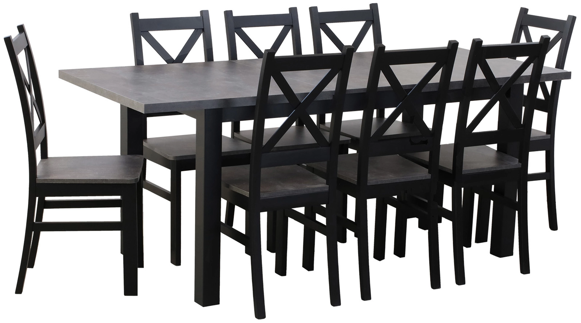Set stolu 150/190x80 se 6 židlemi M003-6 černá/beton