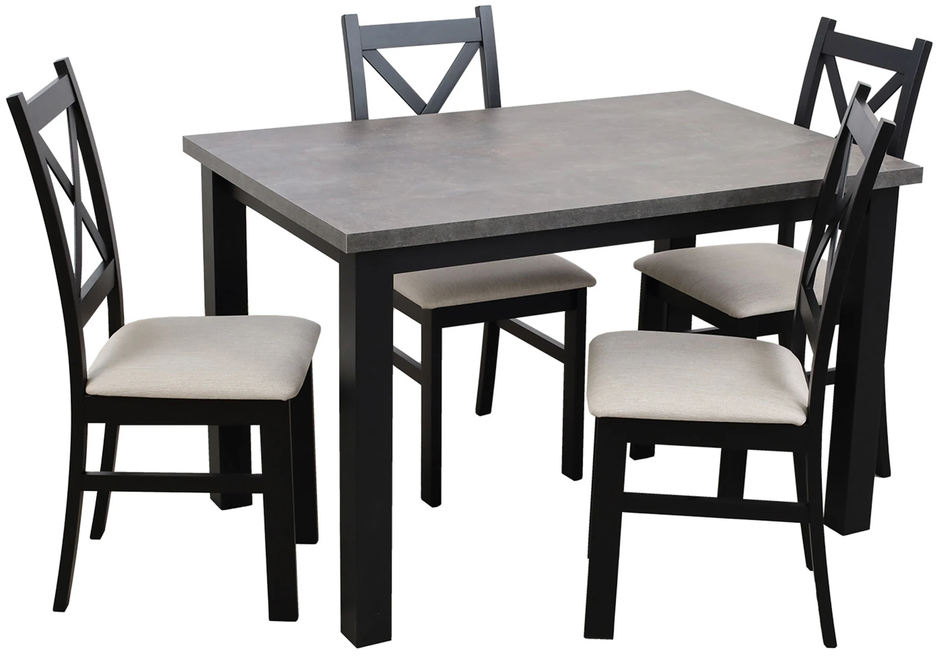 Stůl 120x80 se 4 židlemi M005-4 černá/beton