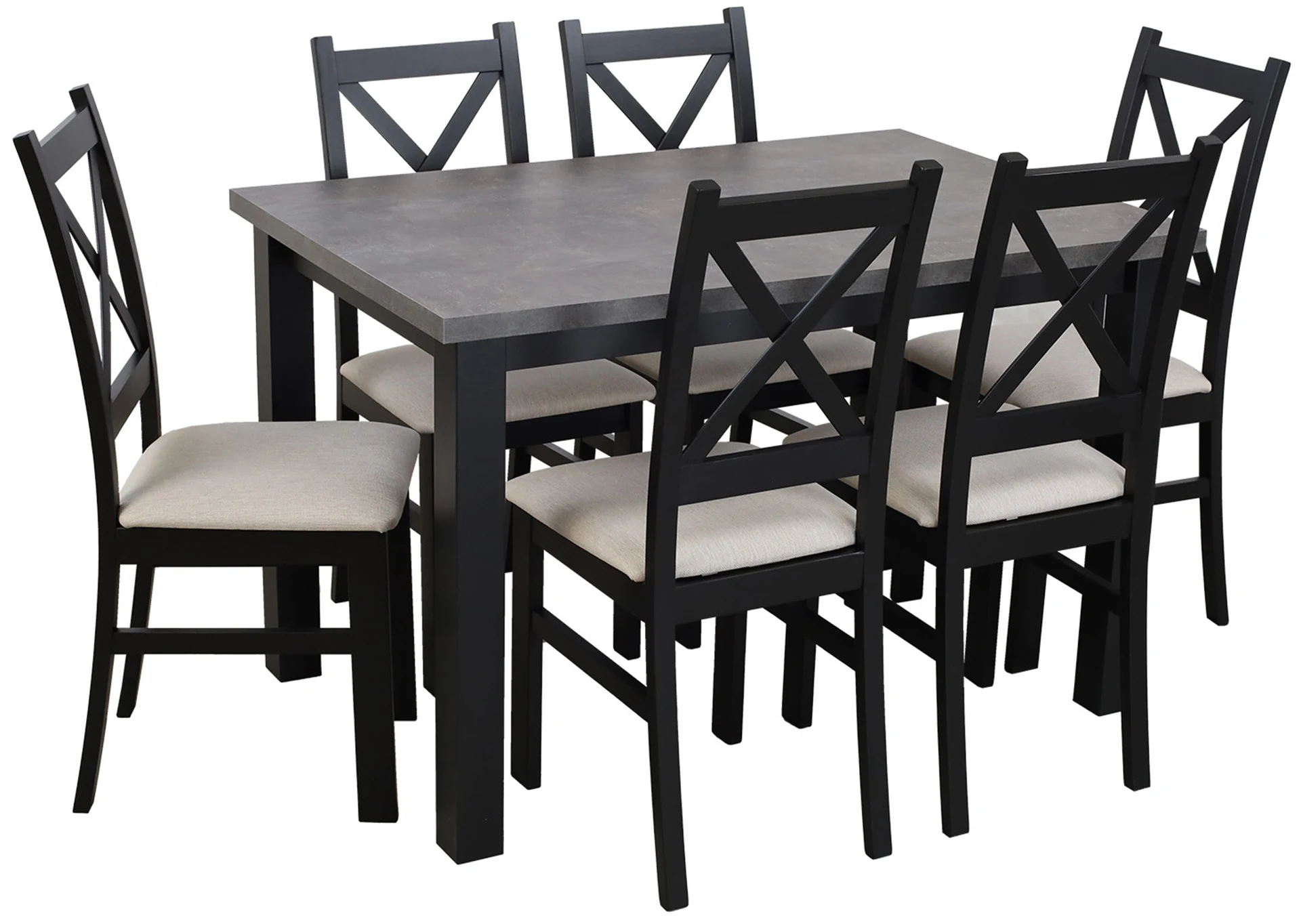 Stůl 120x80 se 6 židlemi M005-6 černá/beton