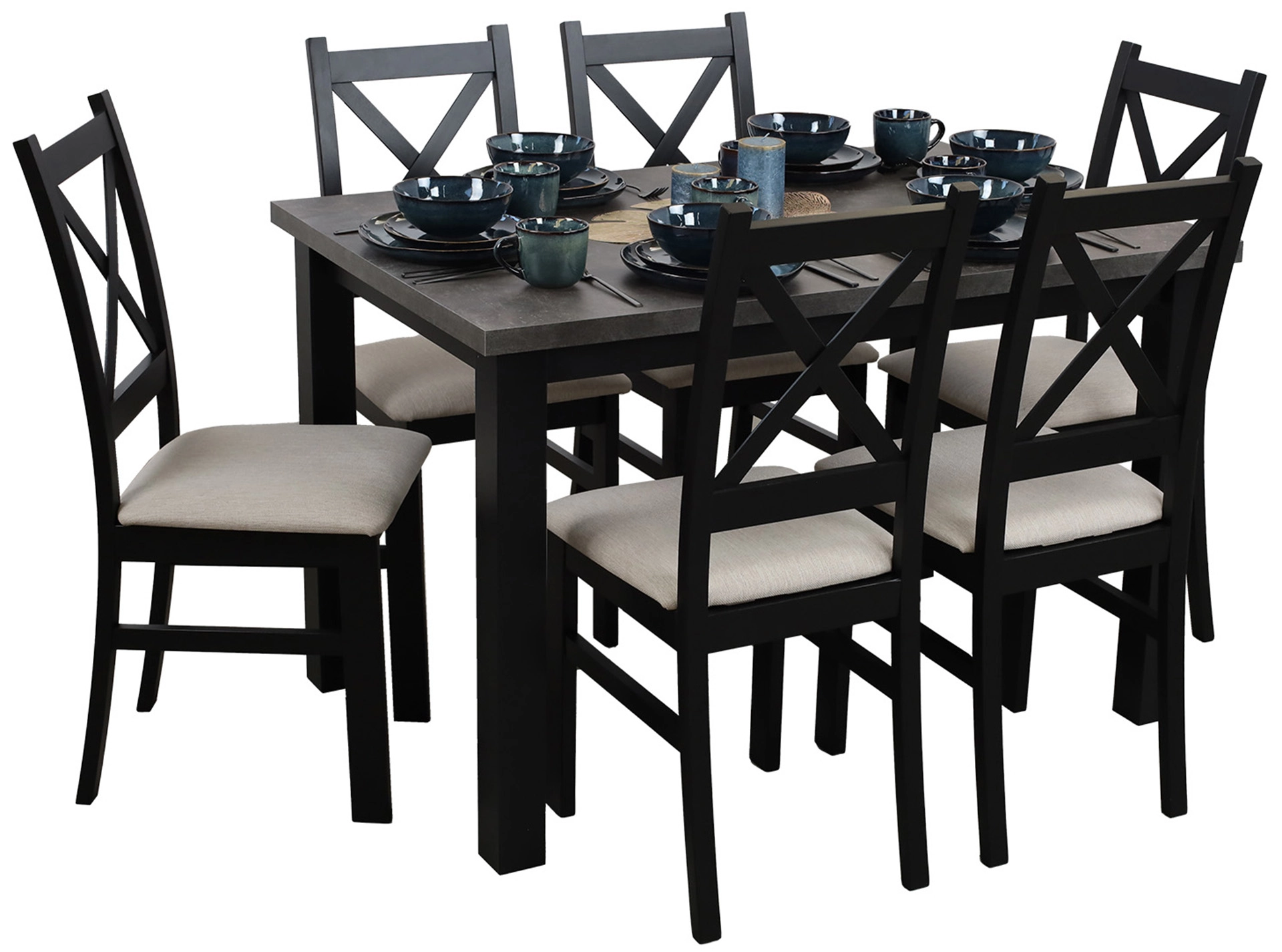 Stůl 120x80 se 6 židlemi M005-6 černá/beton