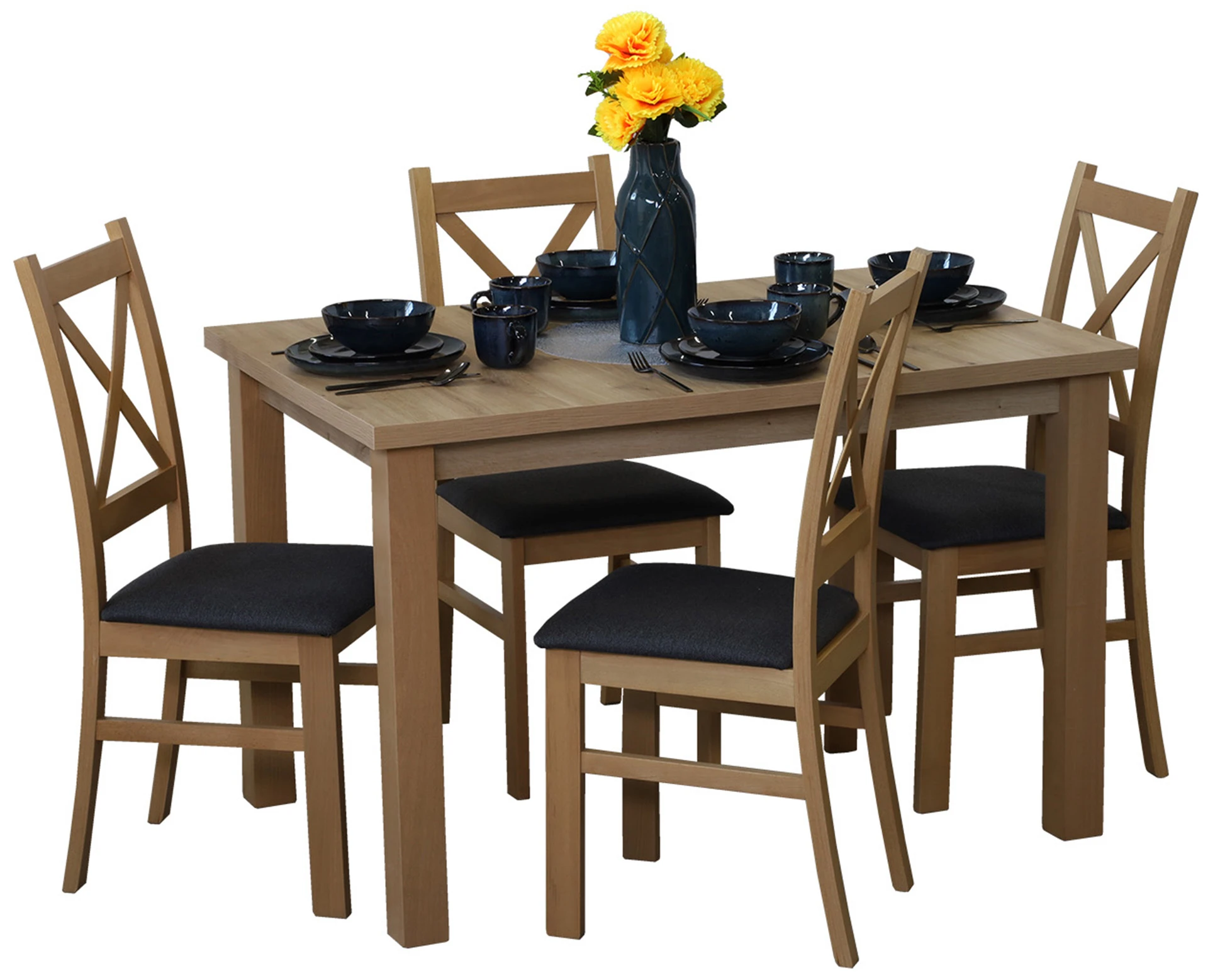 Rozkládací set stolu 150/190x80 se 4 židlemi M012-4 dub Artisan