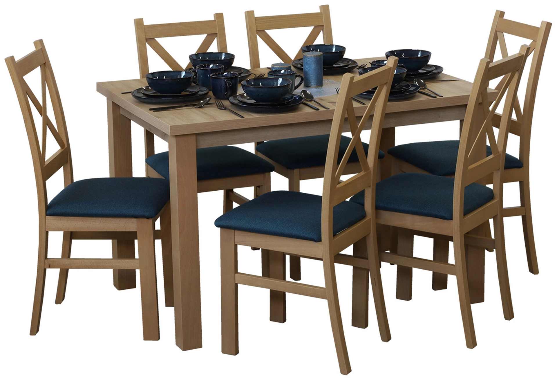 Rozkládací set stolu 150/190x80 se 6 židlemi M015-6 dub Artisan