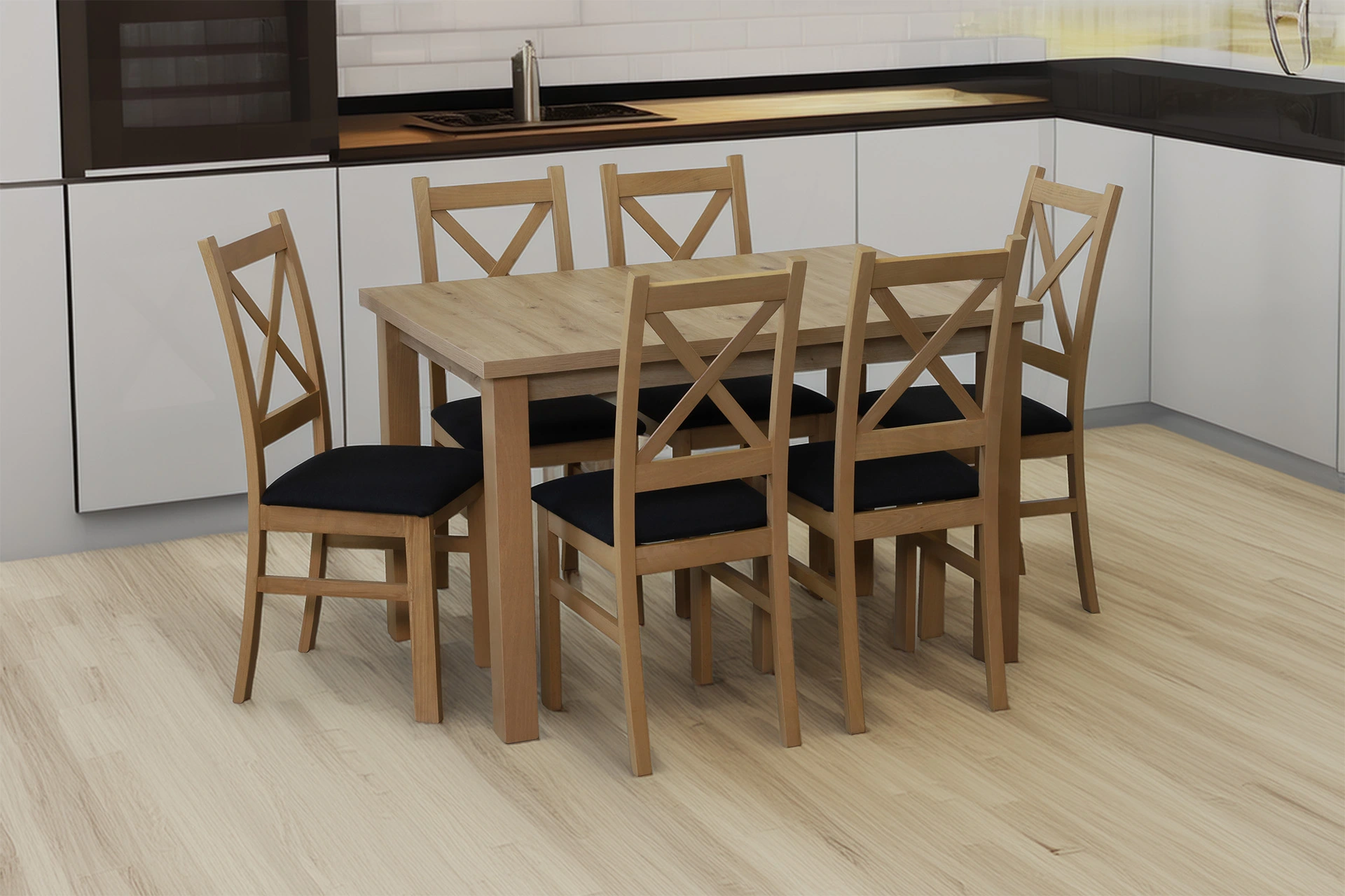 Set rozkládacího stolu 150/190x80 se 6 židlemi M018-6 dub Artisan