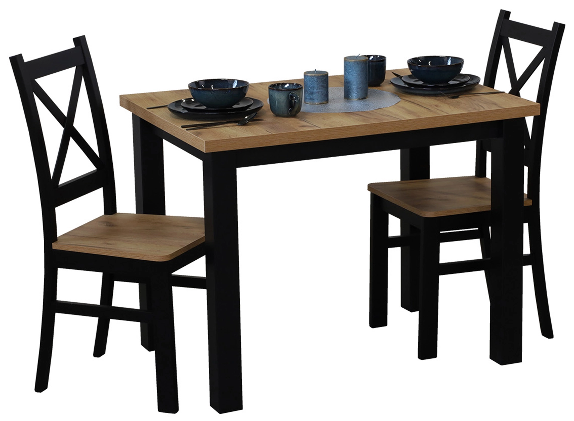 Set stolu 100x70 se 2 židlemi M019-2 černá/dub Craft