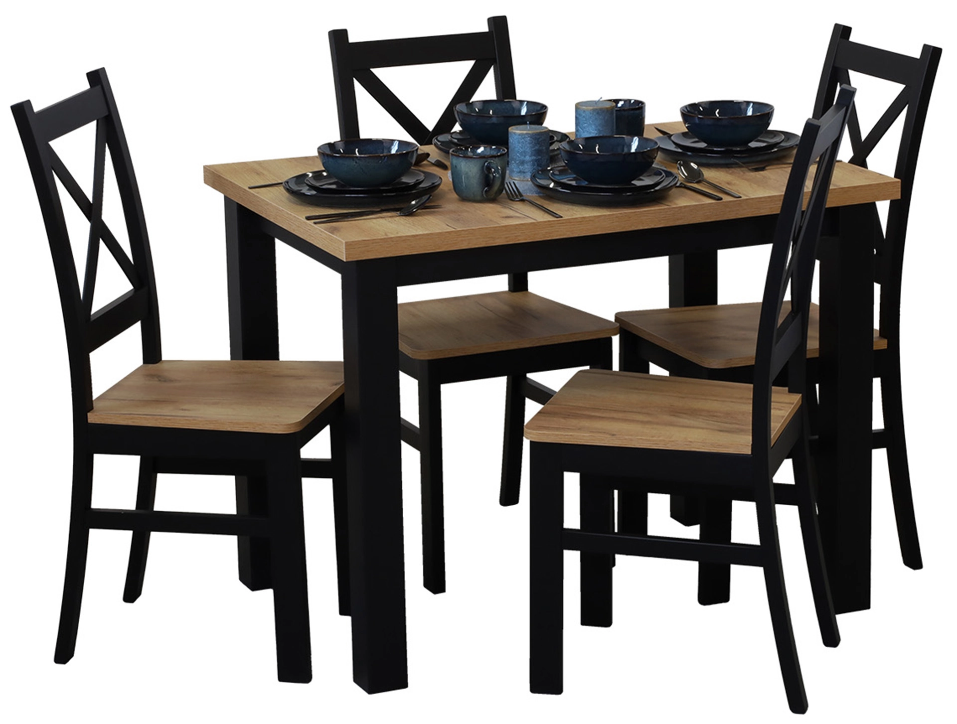 Set stolu 100x70 se 4 židlemi M019-4 černá/dub Craft