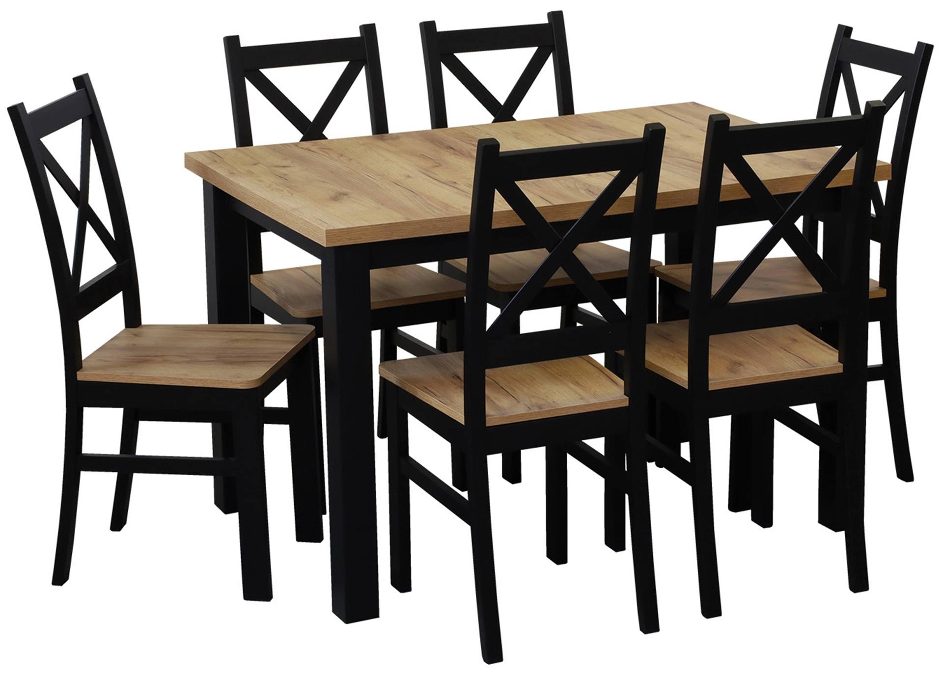 Set stolu 120x80 se 6 židlemi M020-6 černá/dub Craft