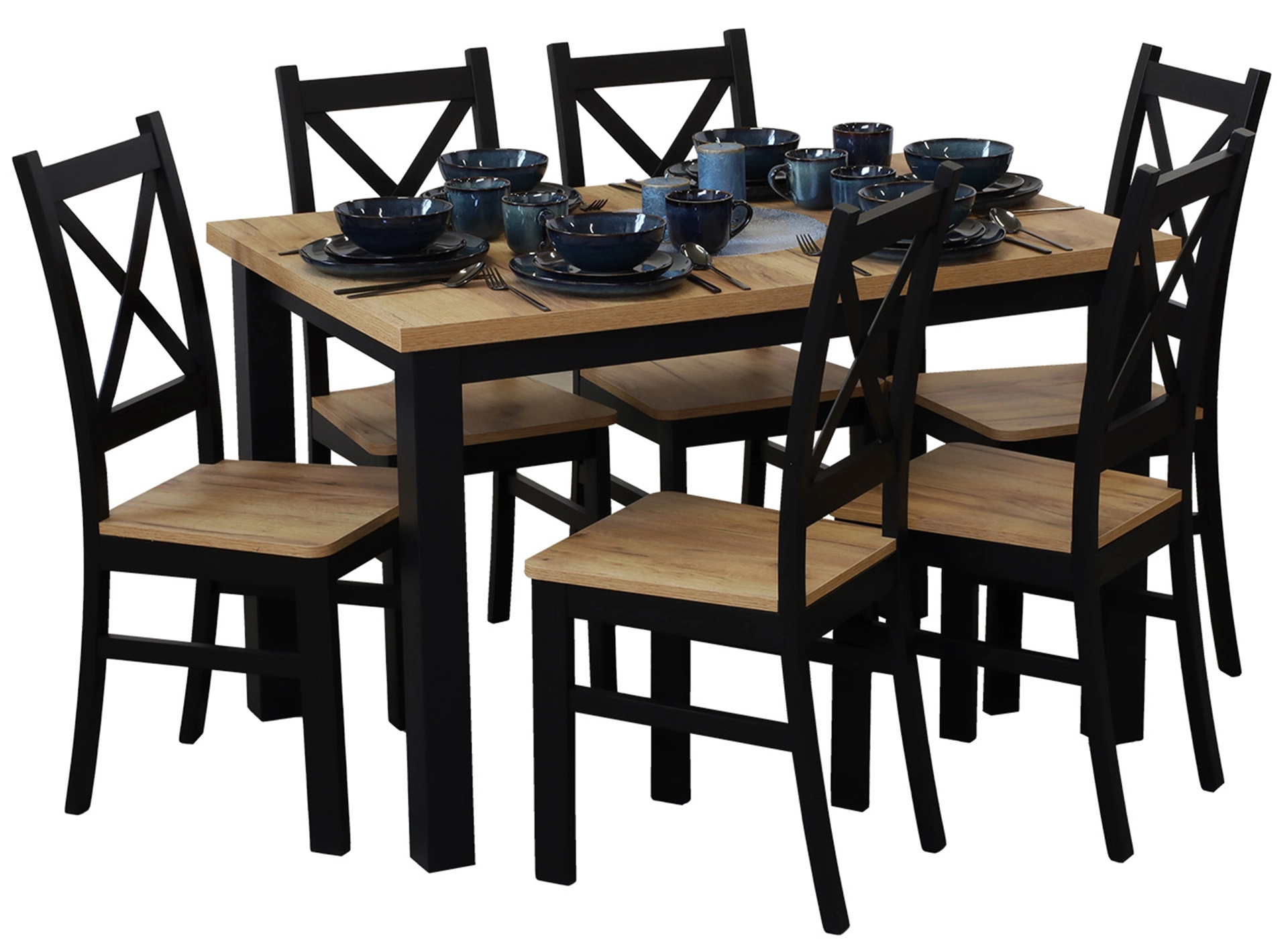 Set stolu 120x80 se 6 židlemi M020-6 černá/dub Craft