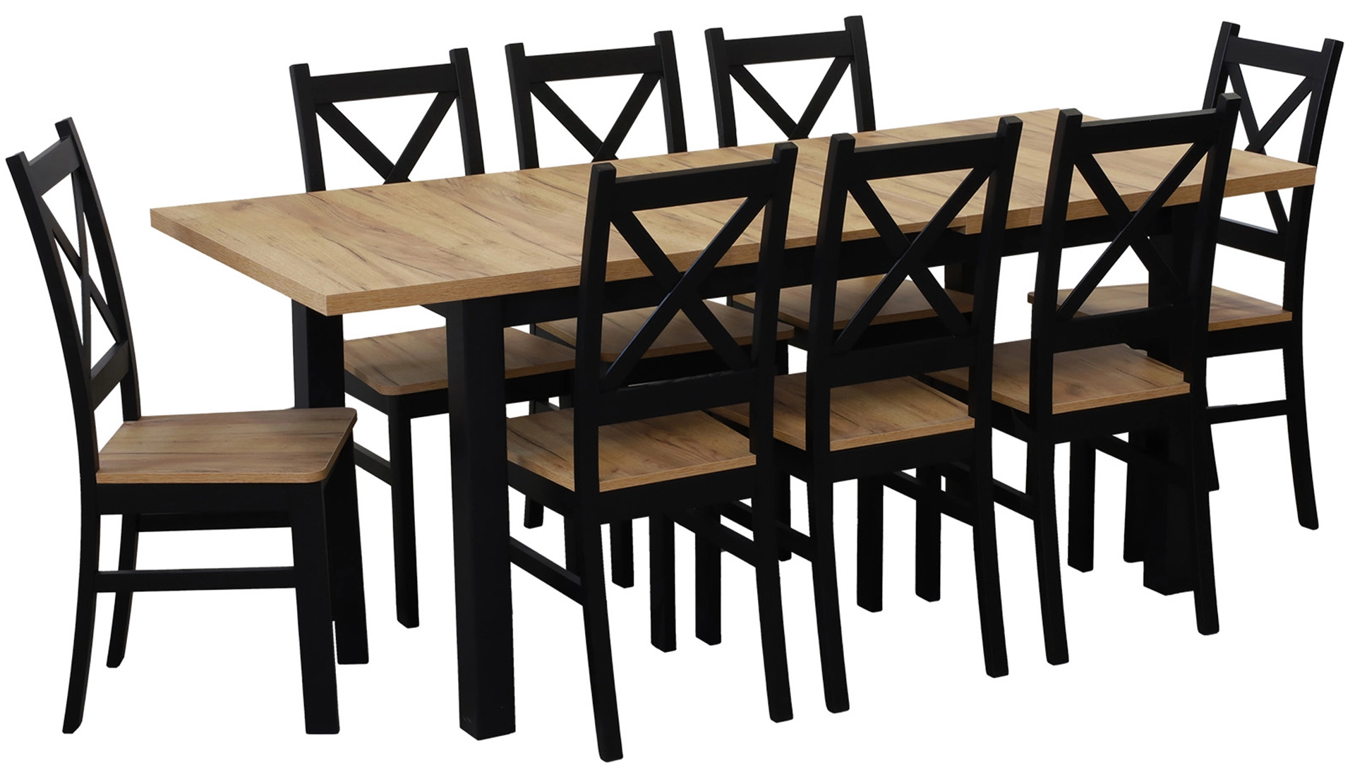 Set rozkládacího stolu 150/190x80 se 6 židlemi M021-6 černá/dub Craft