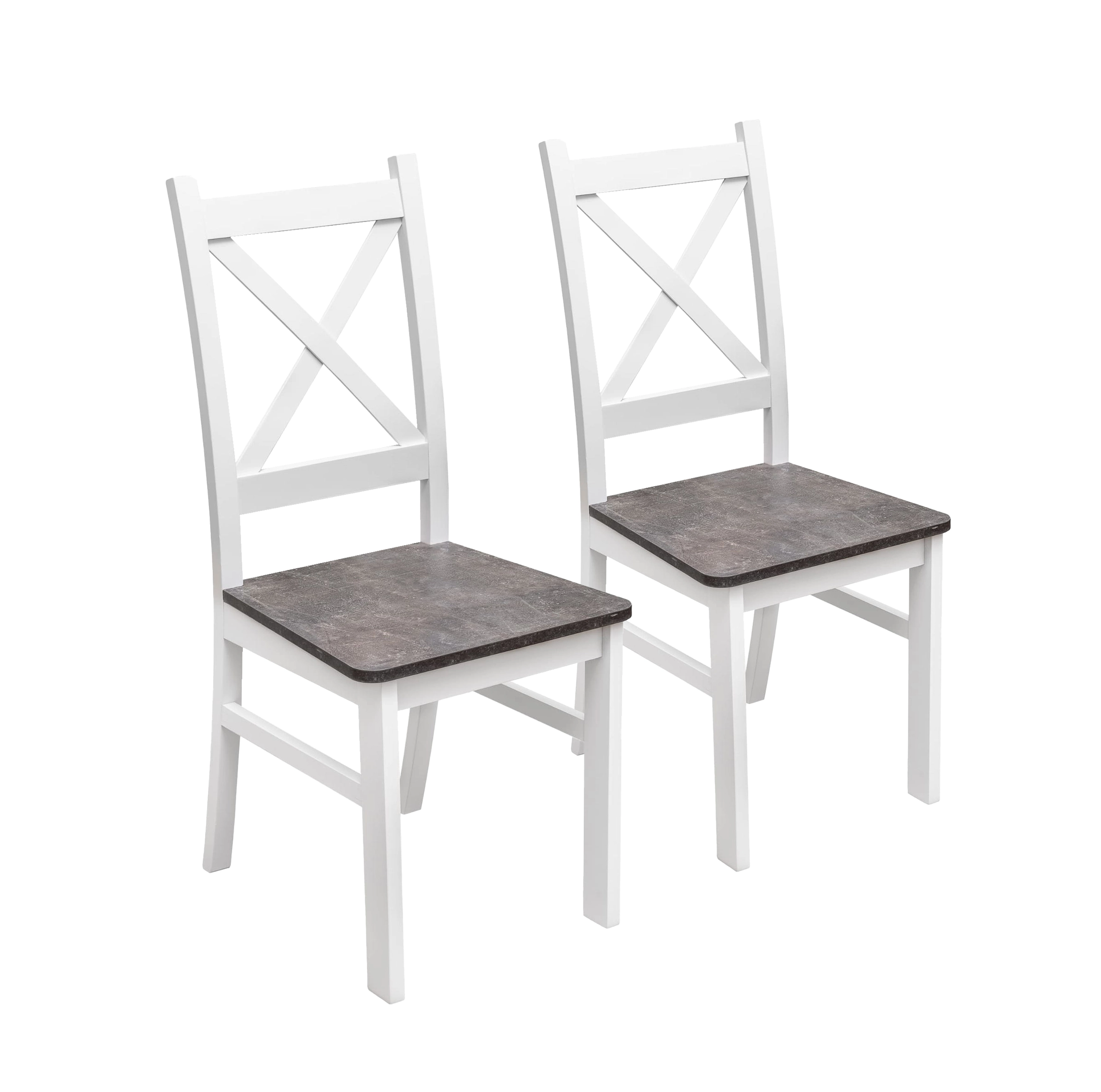 Sada 2x dřevěná židle KRT Bílá/Beton