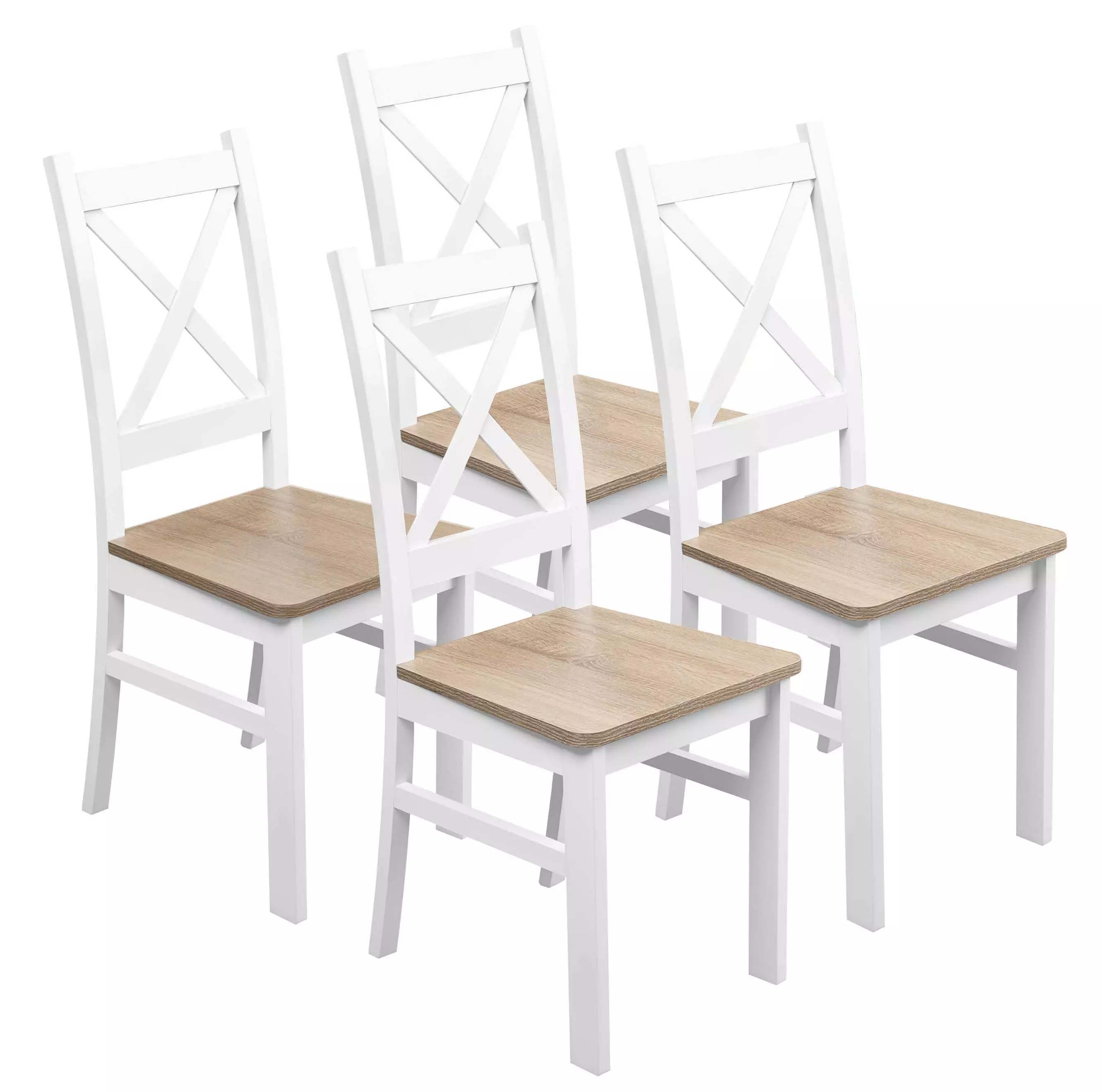 Sada 4x dřevěná židle KRT Bílá/Dub Sonoma