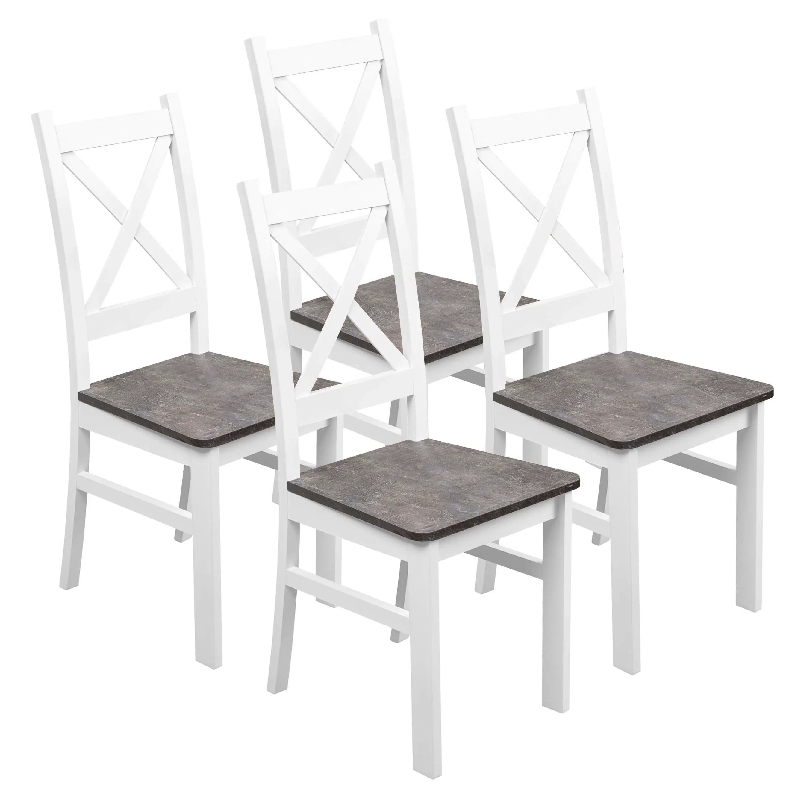 Sada 4x dřevěná židle KRT Bílá/Beton