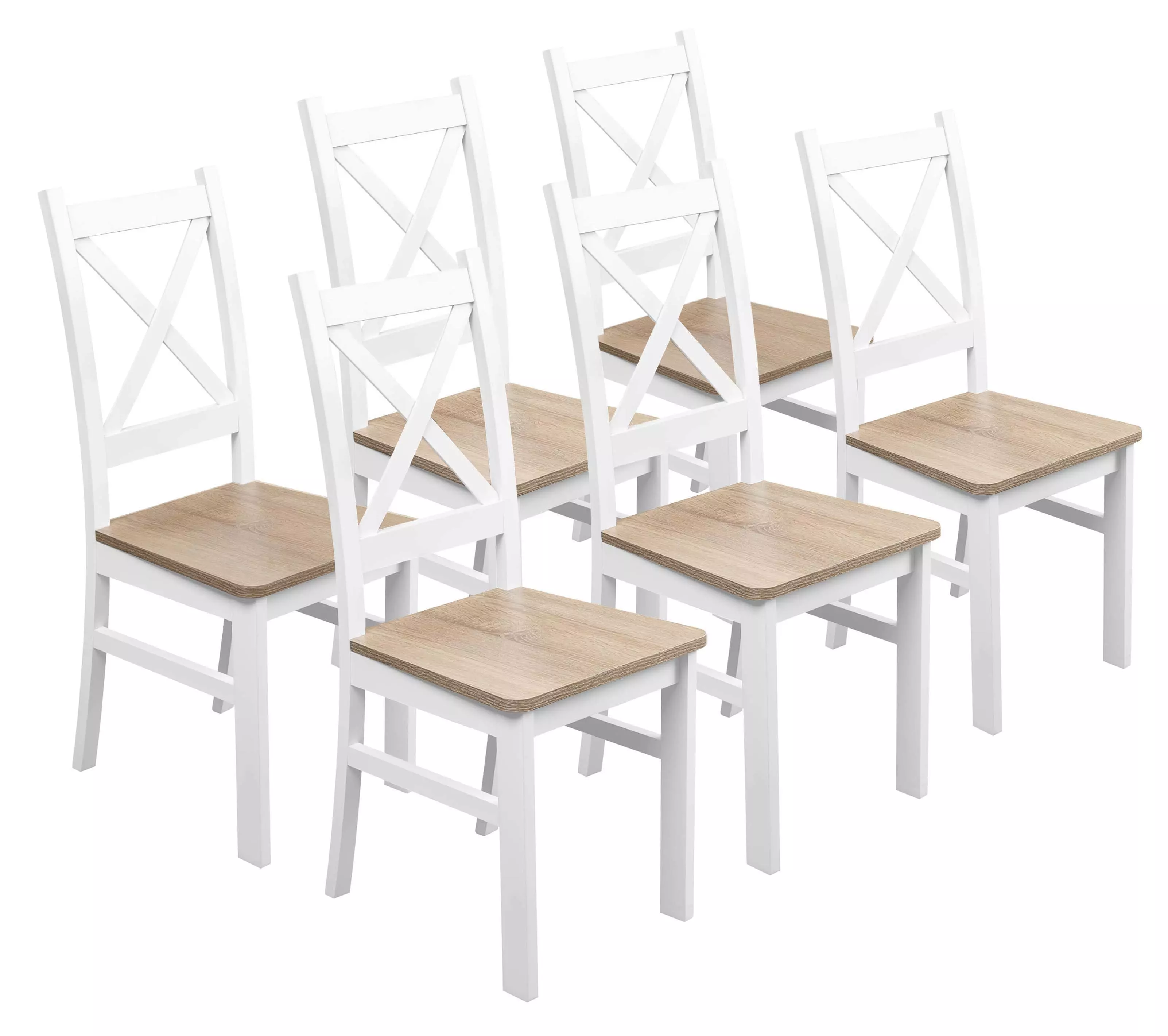 Sada 6x dřevěná židle KRT Bílá/Dub Sonoma